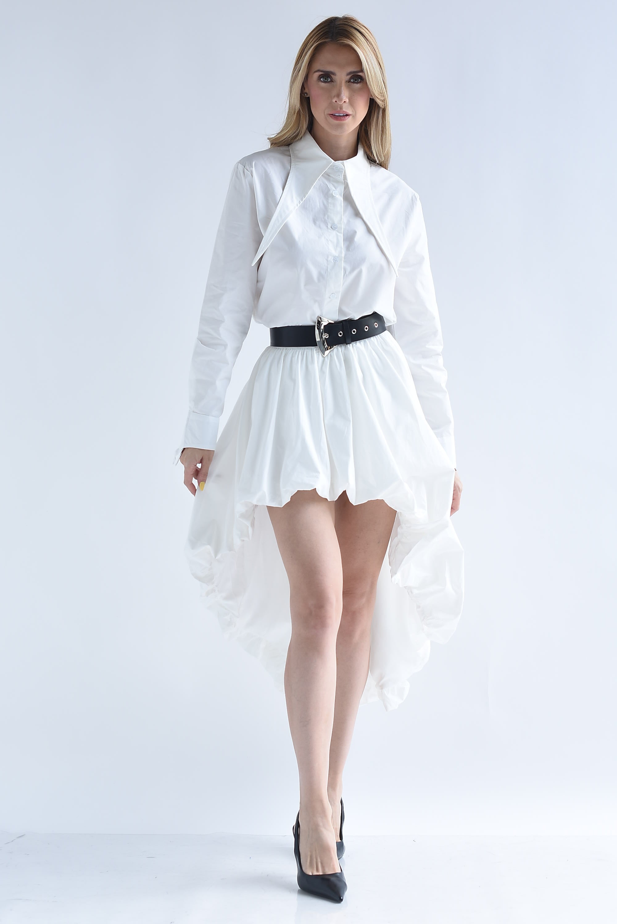 Set Falda asimétrica globo y Camisa cuello picos