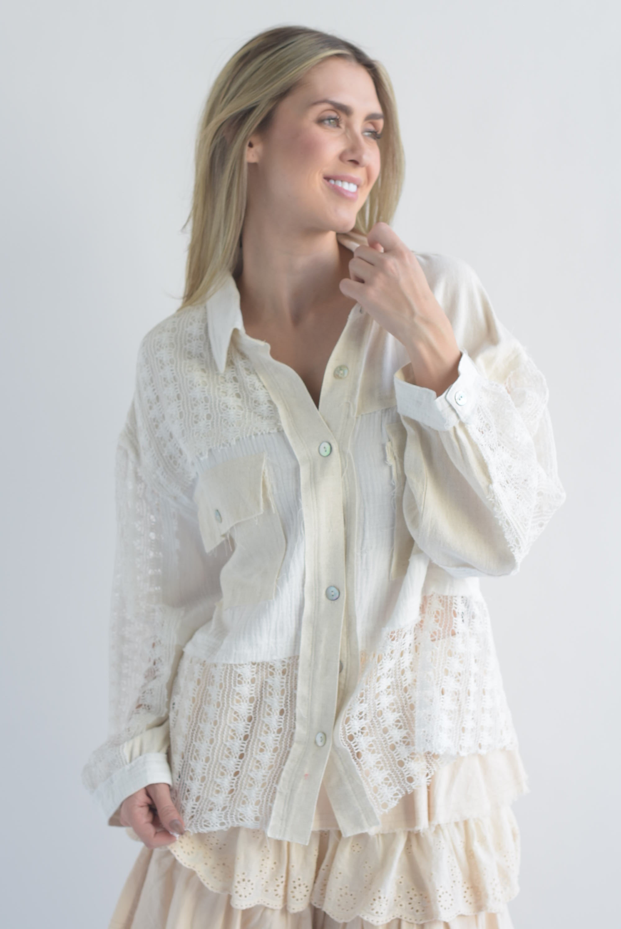 Camisa lino con crochet