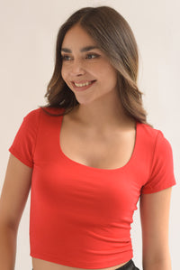 Fashion Styled Top algodón stretch manga corta Rojo