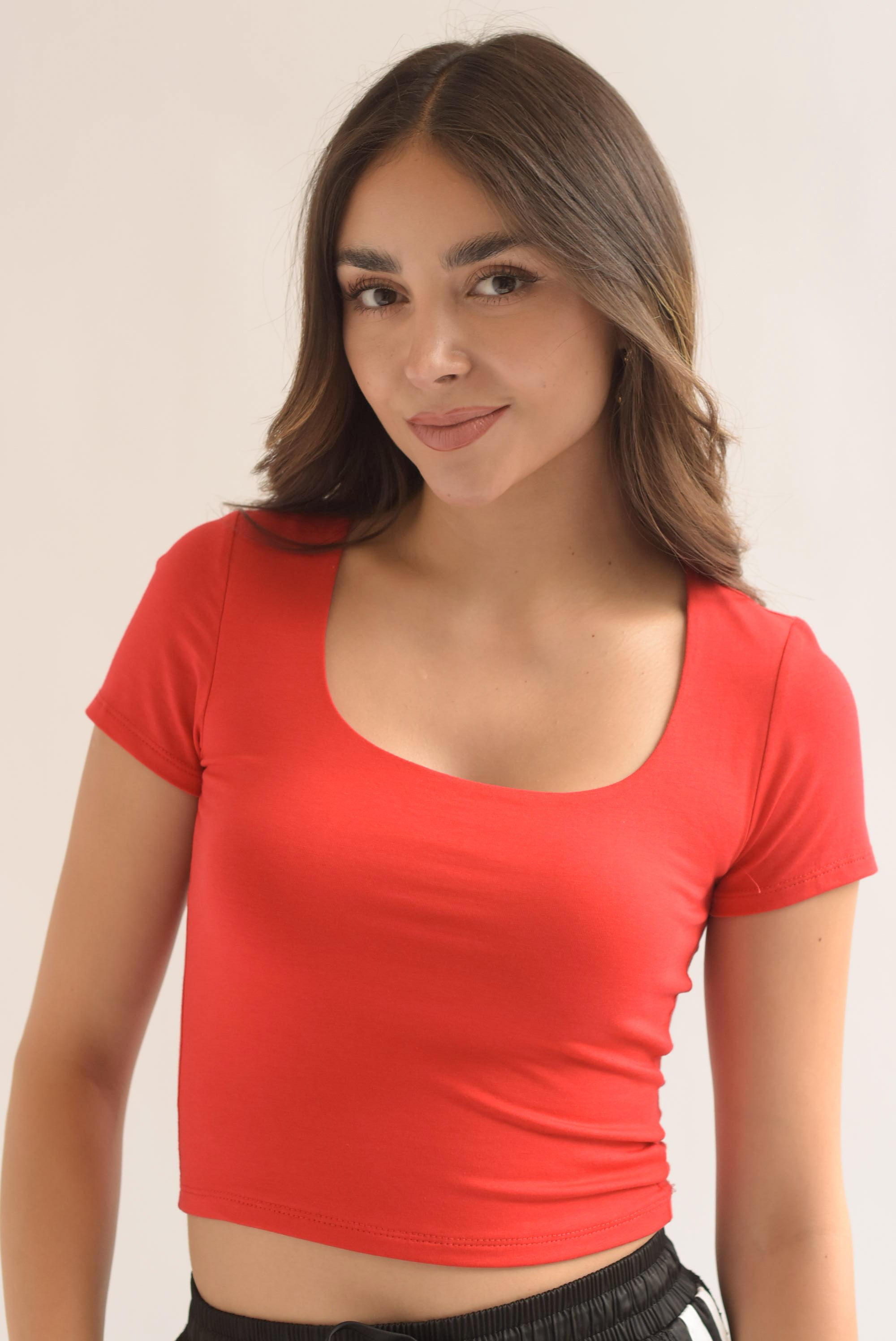 Top algodón stretch manga corta Rojo