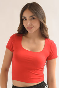 Fashion Styled Top algodón stretch manga corta Rojo