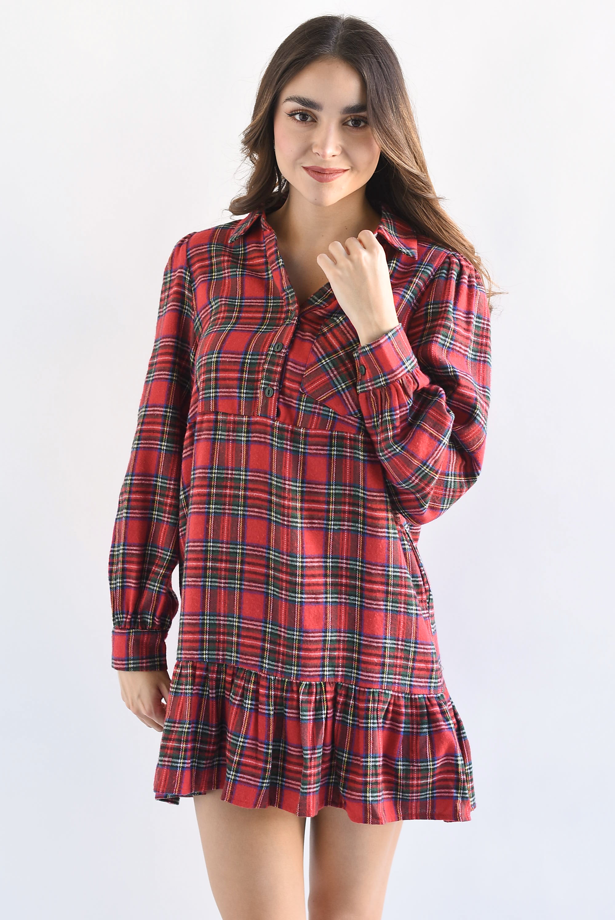 Vestido franela cuadro escocés Rojo