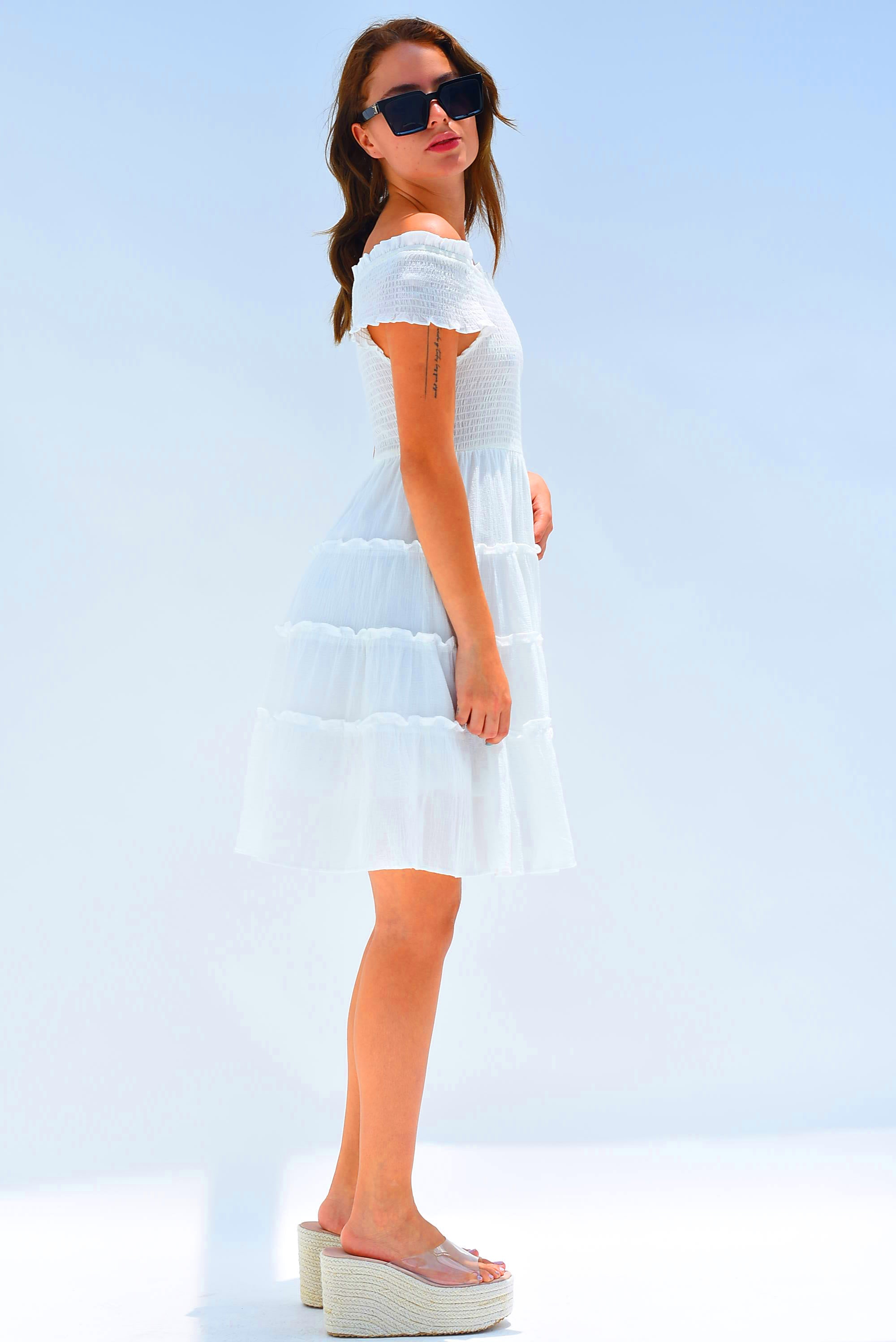 Vestido torso elástico Blanco