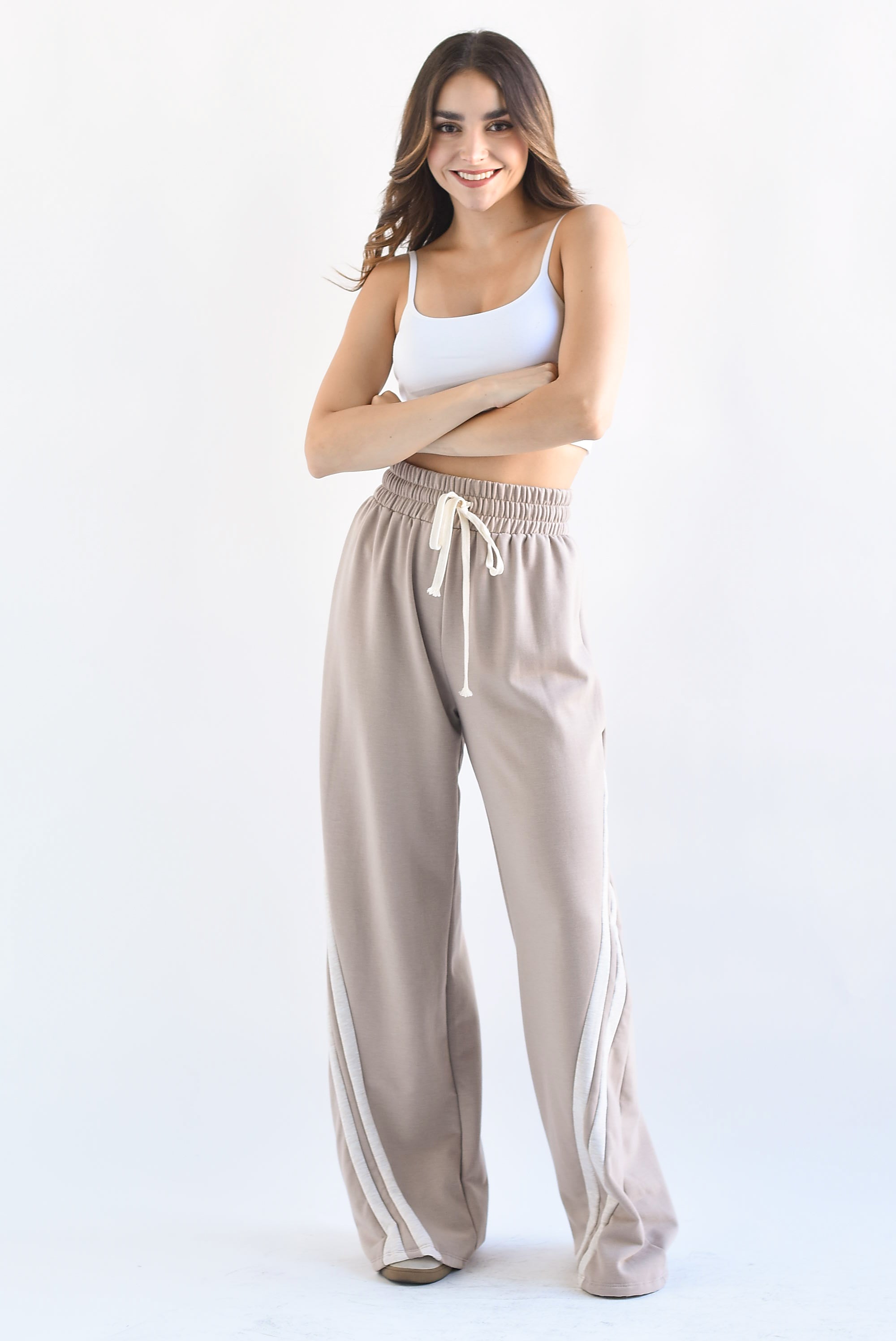 Pantalón wide algodón track Moka