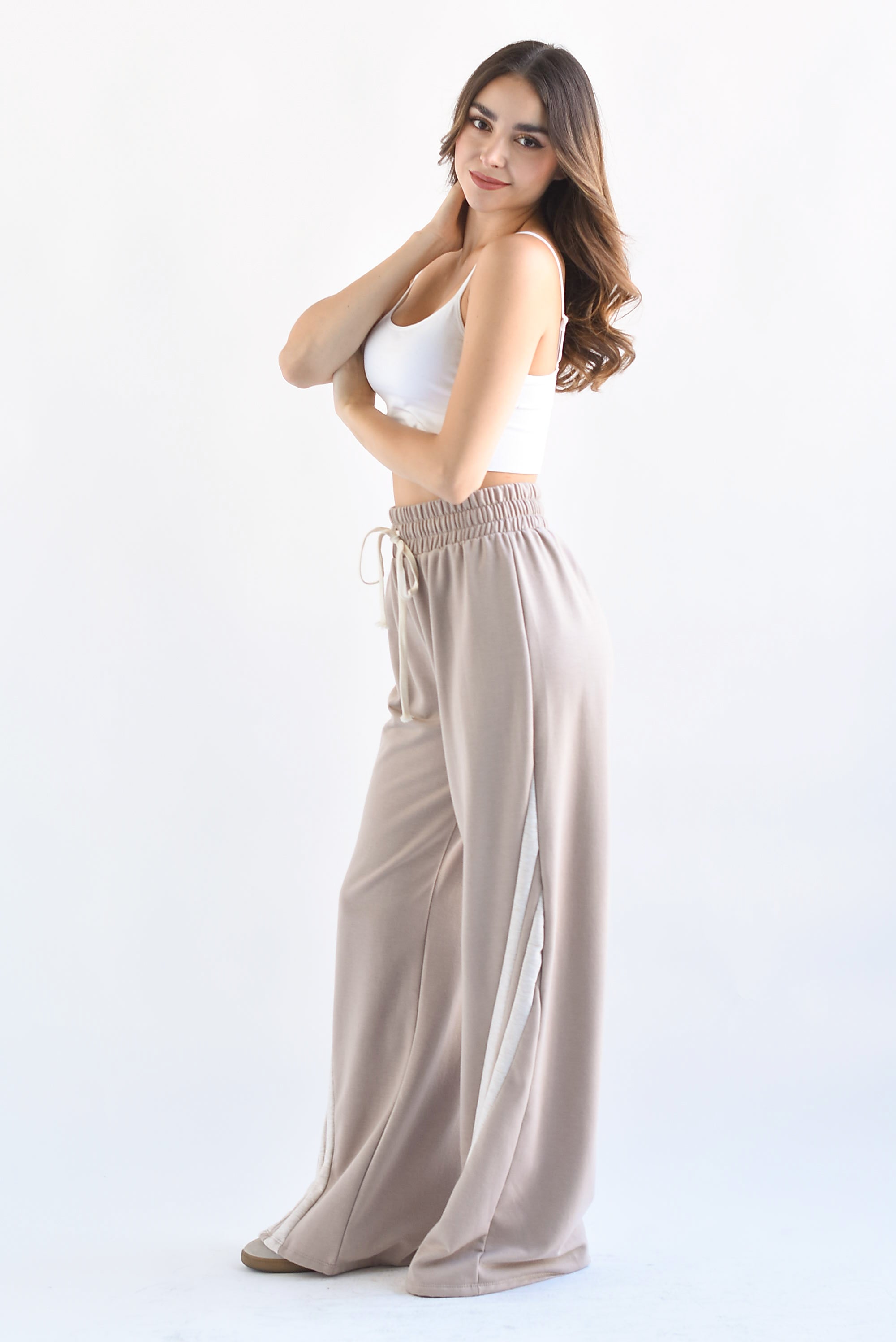 Pantalón wide algodón track Moka