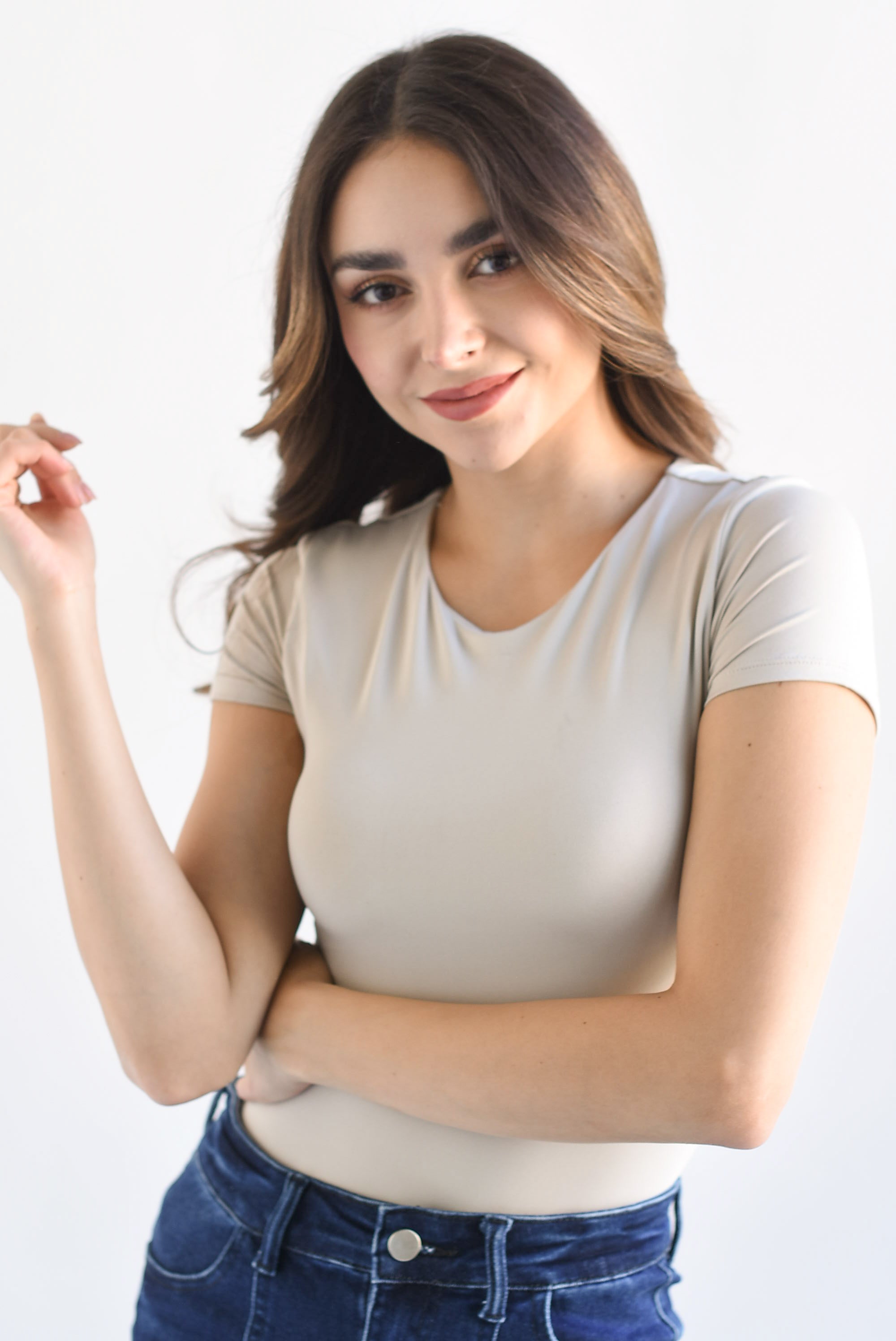 Body manga corta Greige