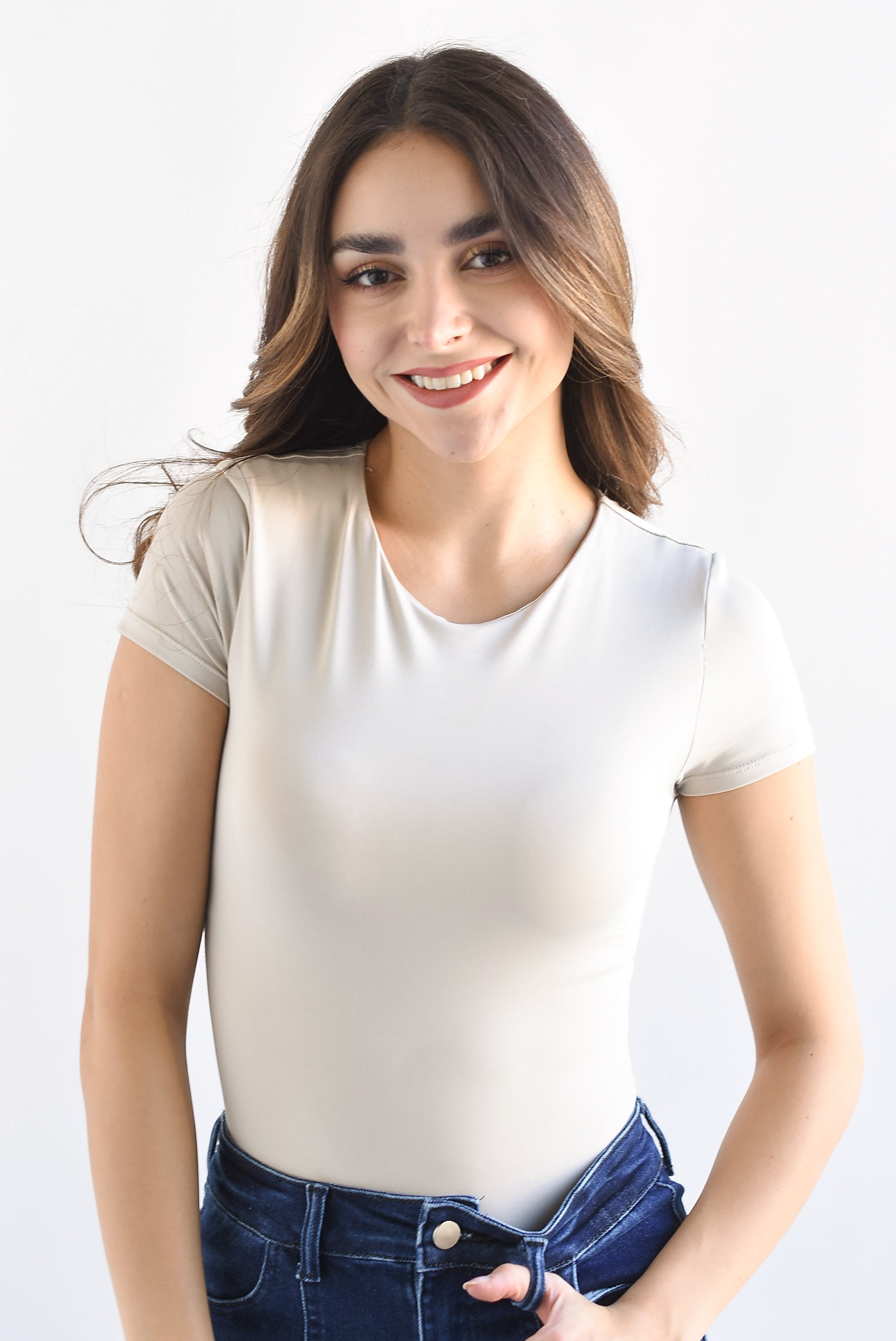 Body manga corta Greige