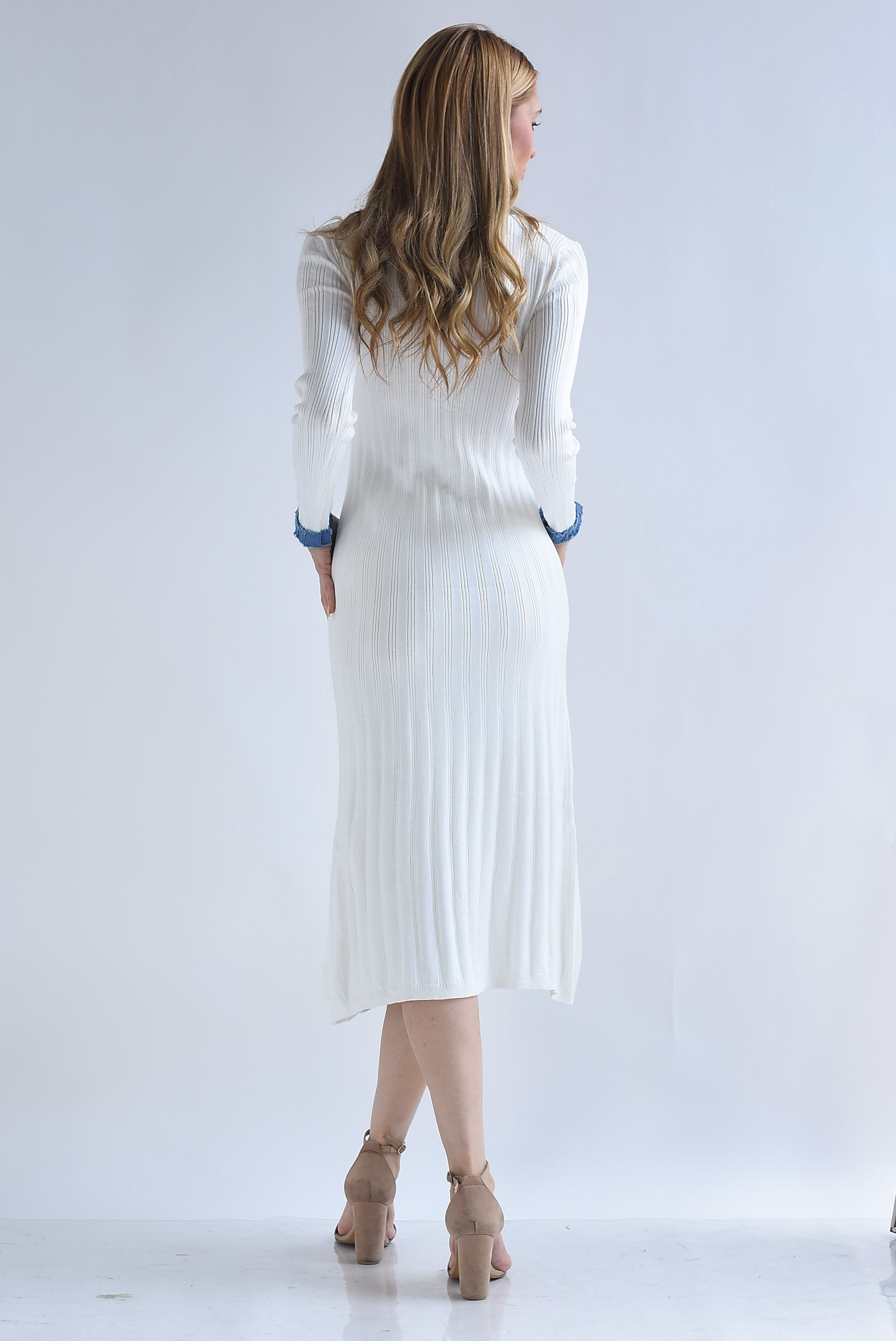Vestido punto manga larga filo Denim