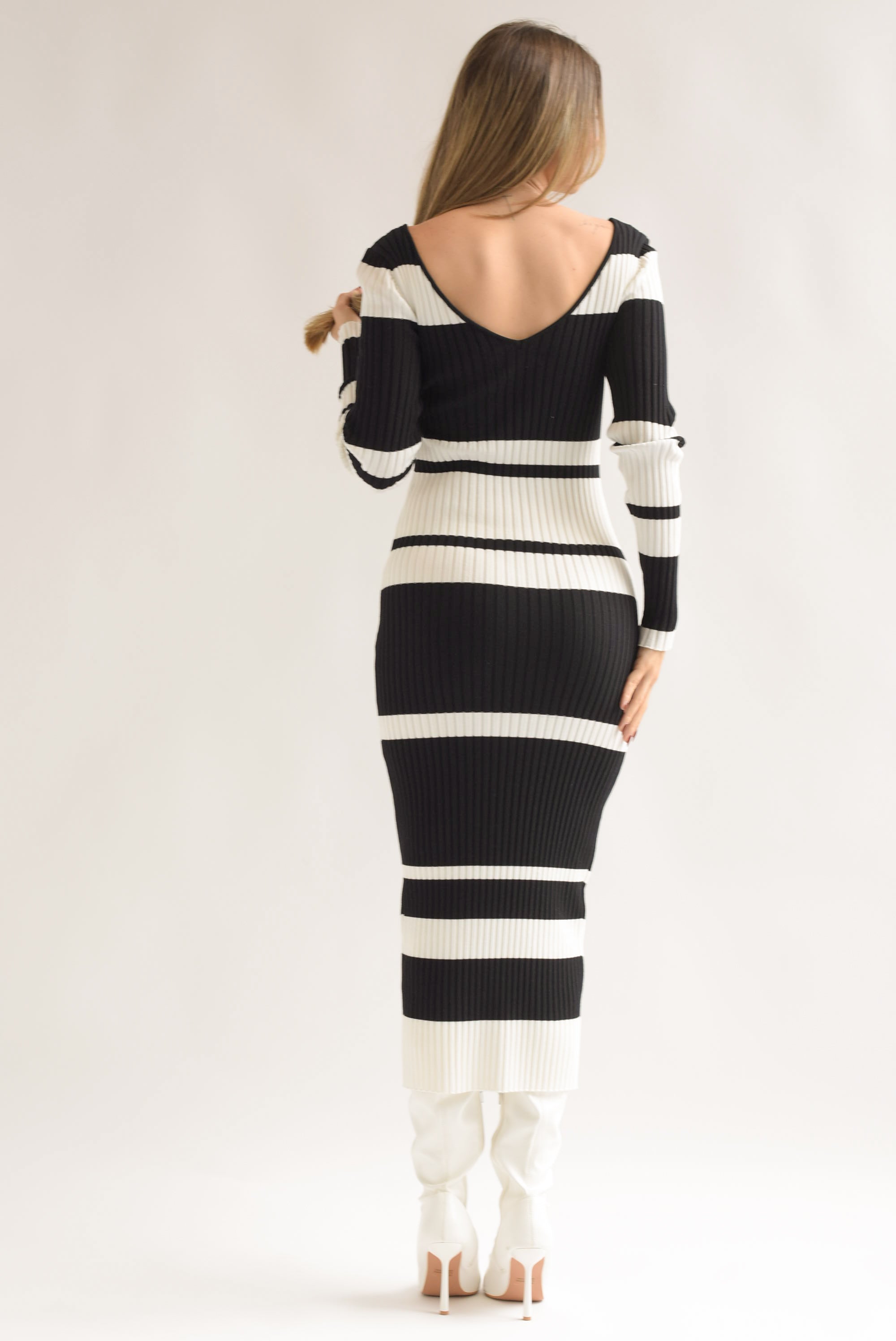 Vestido largo punto rayas horizontales Black & White