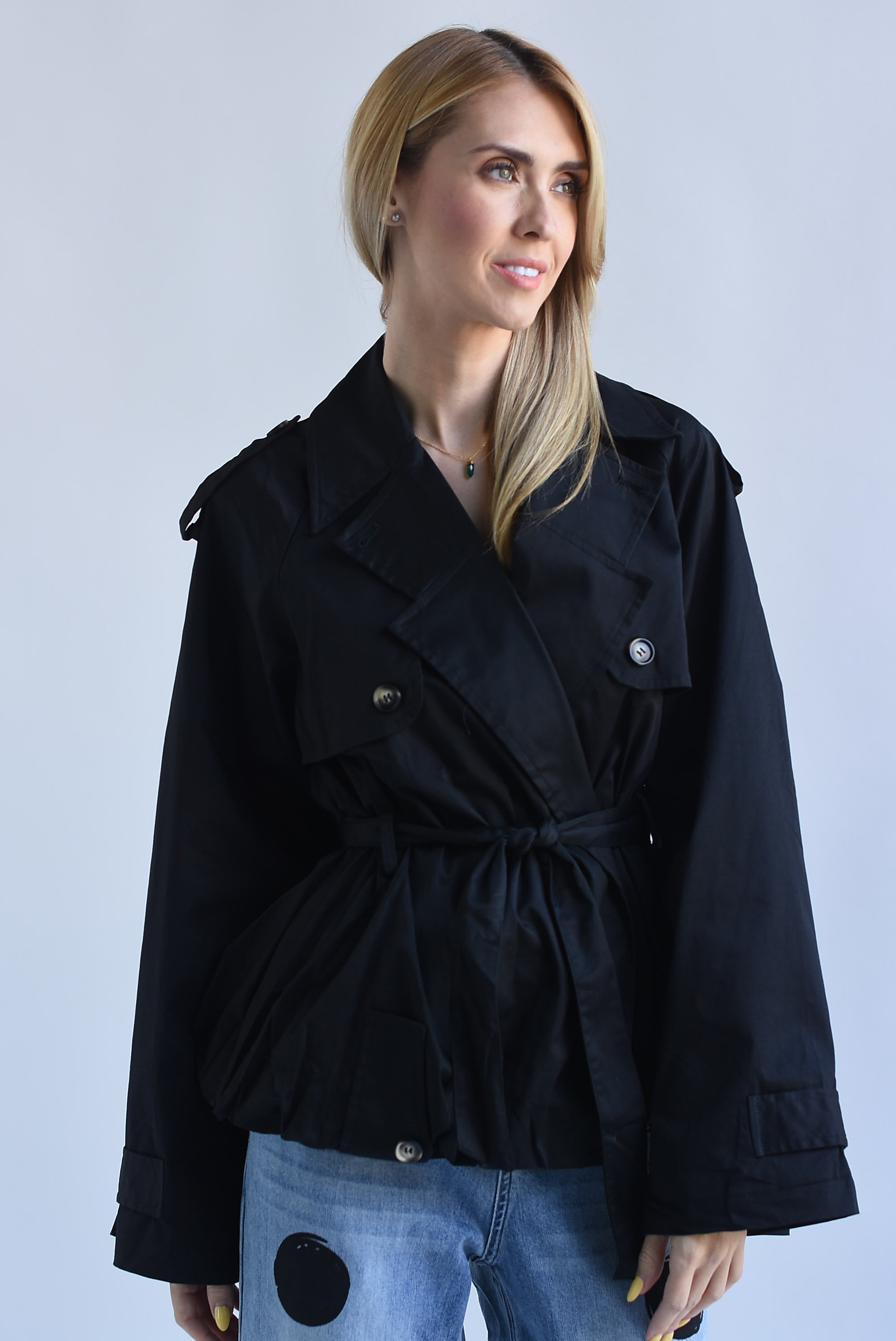 Gabardina peplum globo