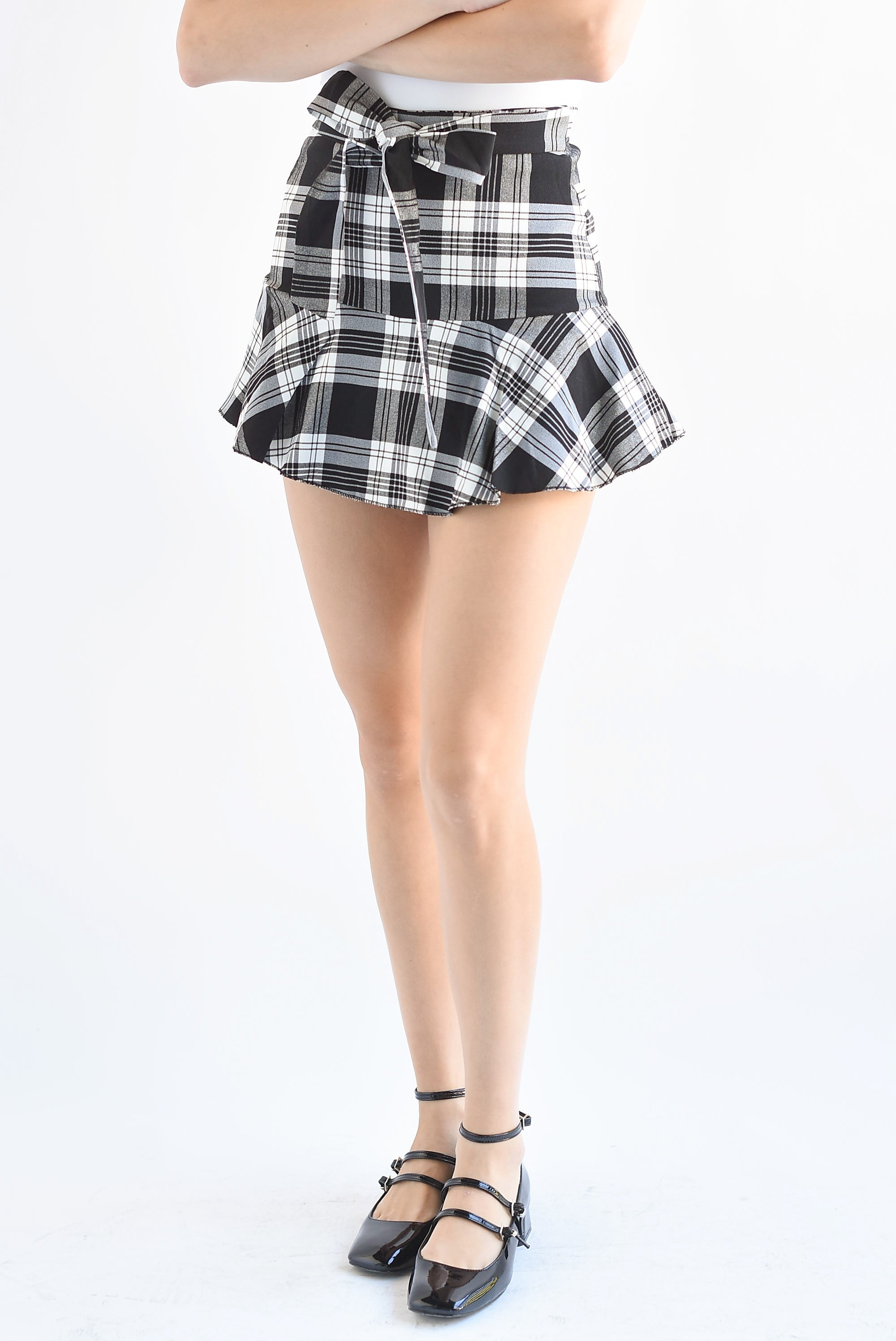 Falda mini olàn plaid Blanco con Negro