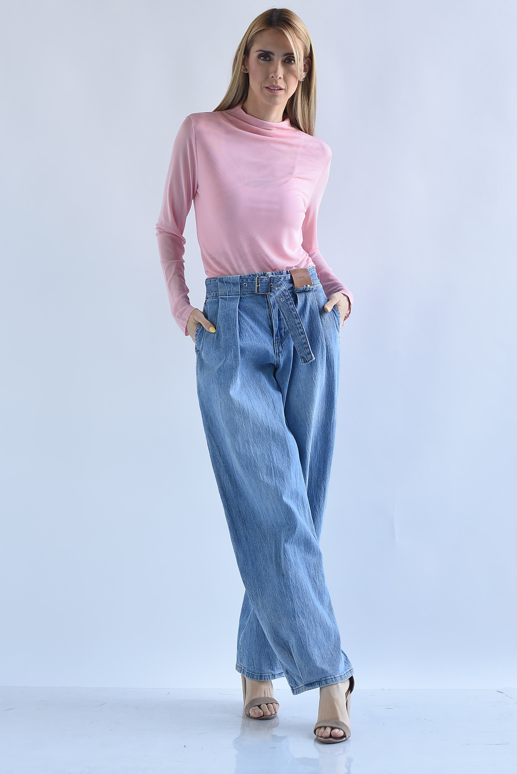 Pantalón Denim barrel pinzas