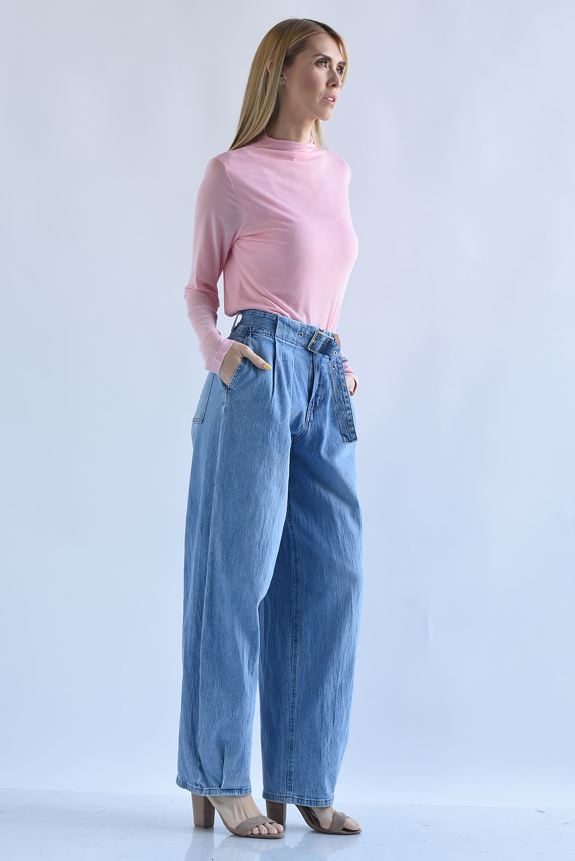 Pantalón Denim barrel pinzas