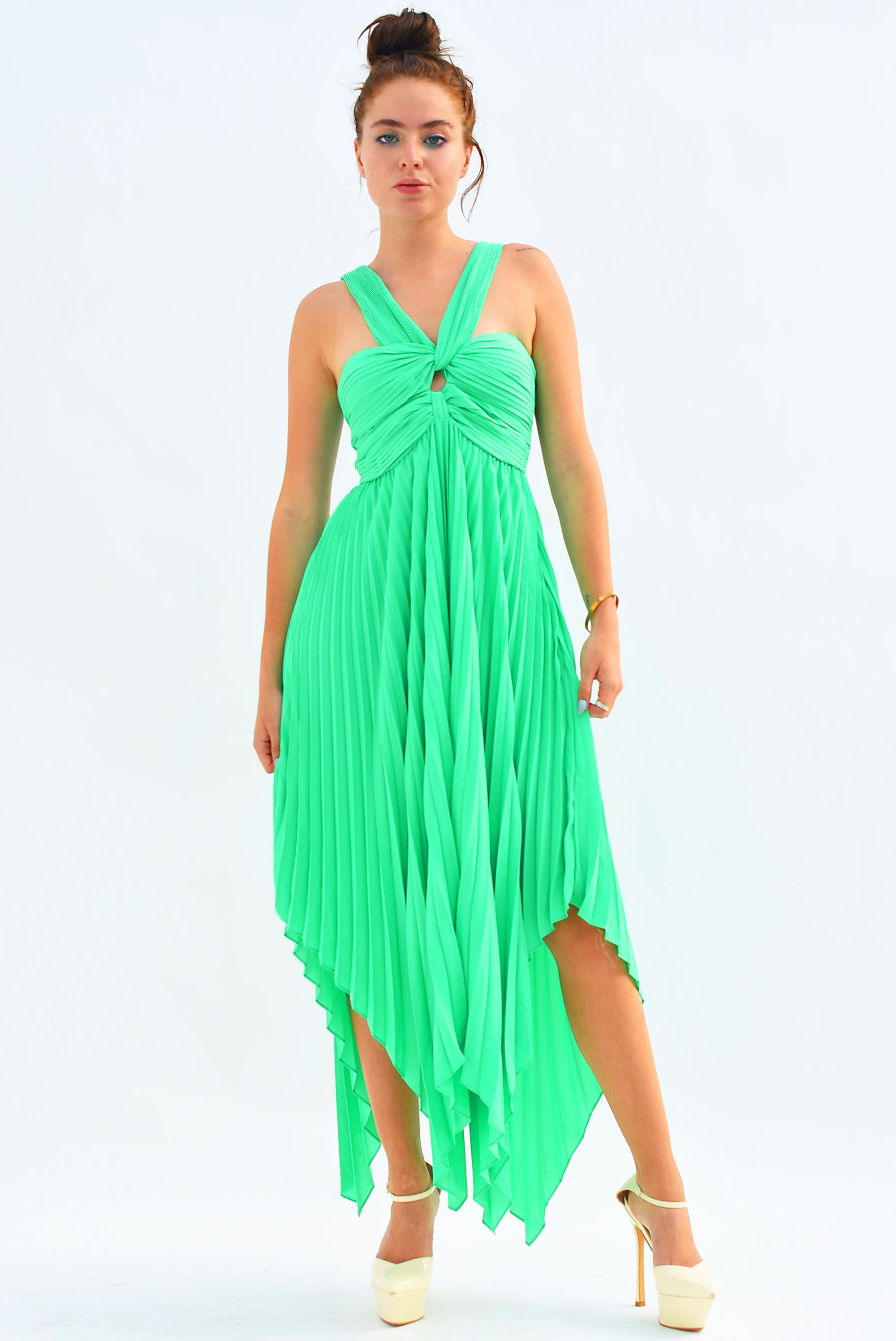Vestido halter plisado Verde