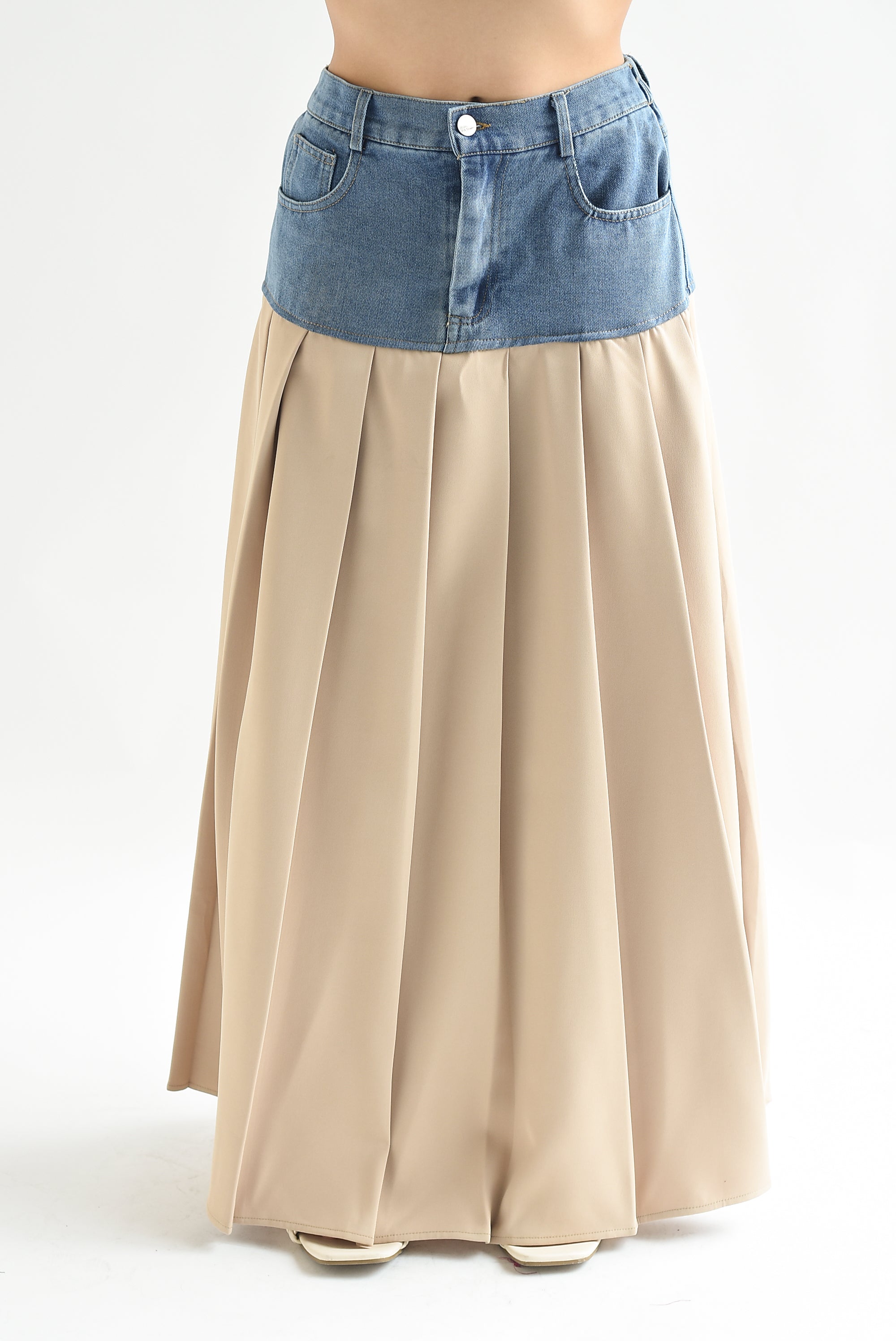 Falda midi Kaki con Denim