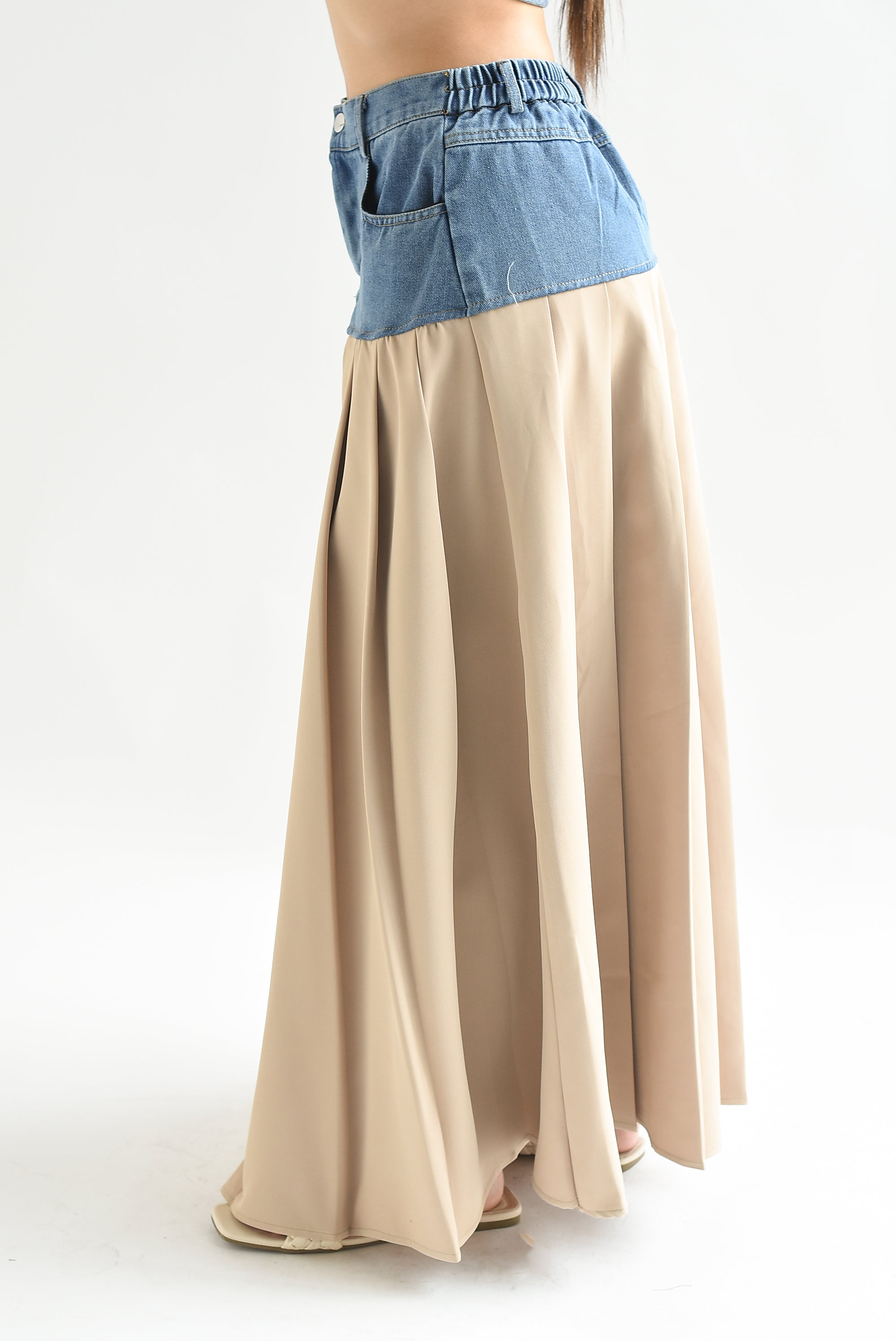 Falda midi Kaki con Denim