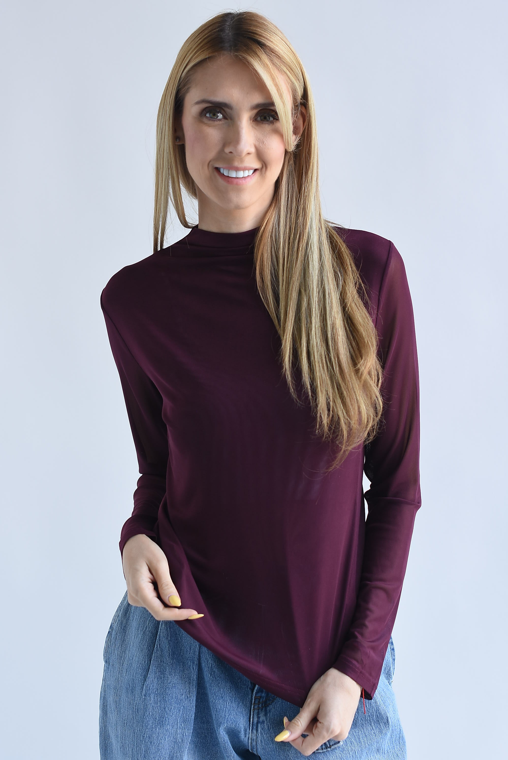 Blusa mesh doble manga larga