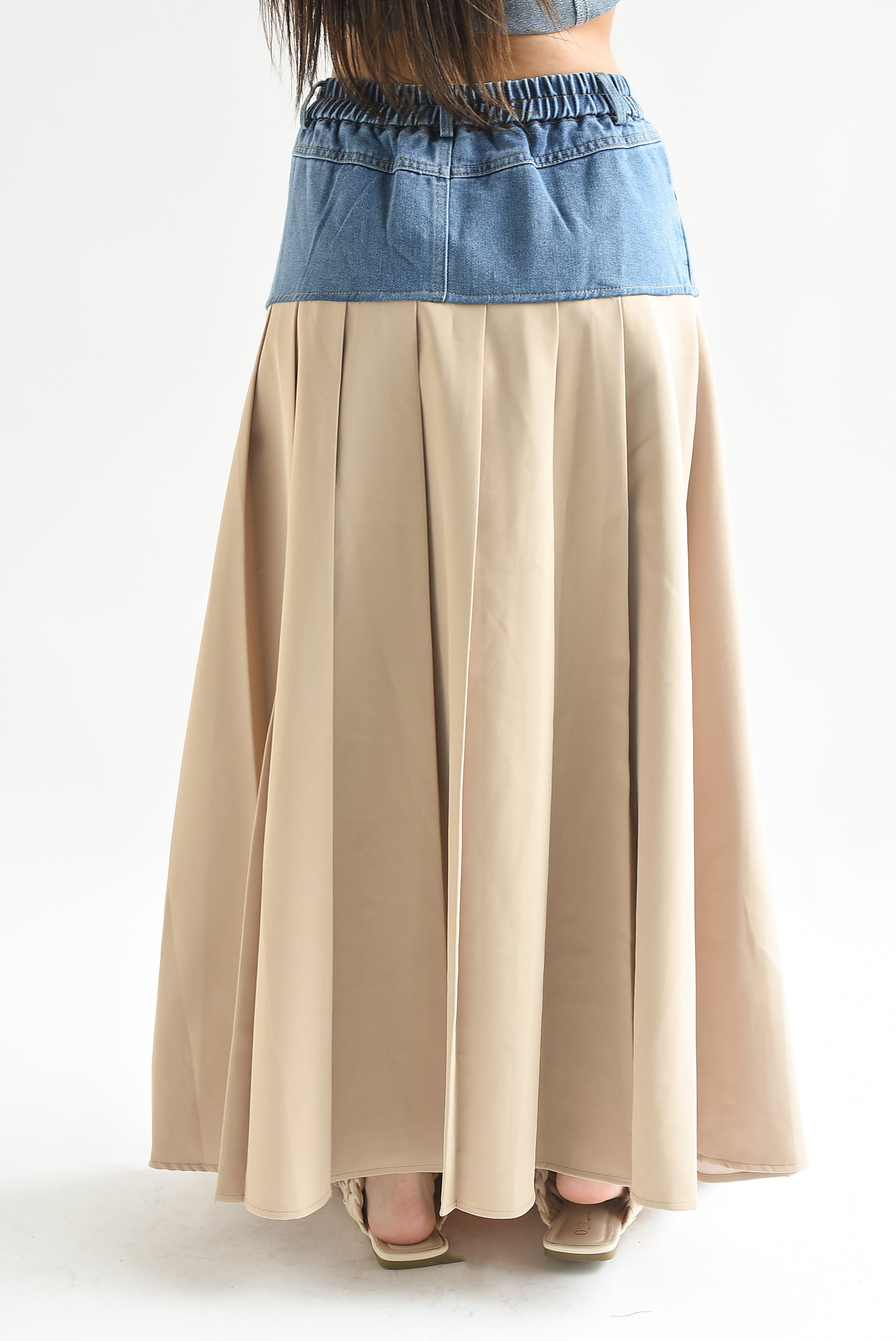 Falda midi Kaki con Denim