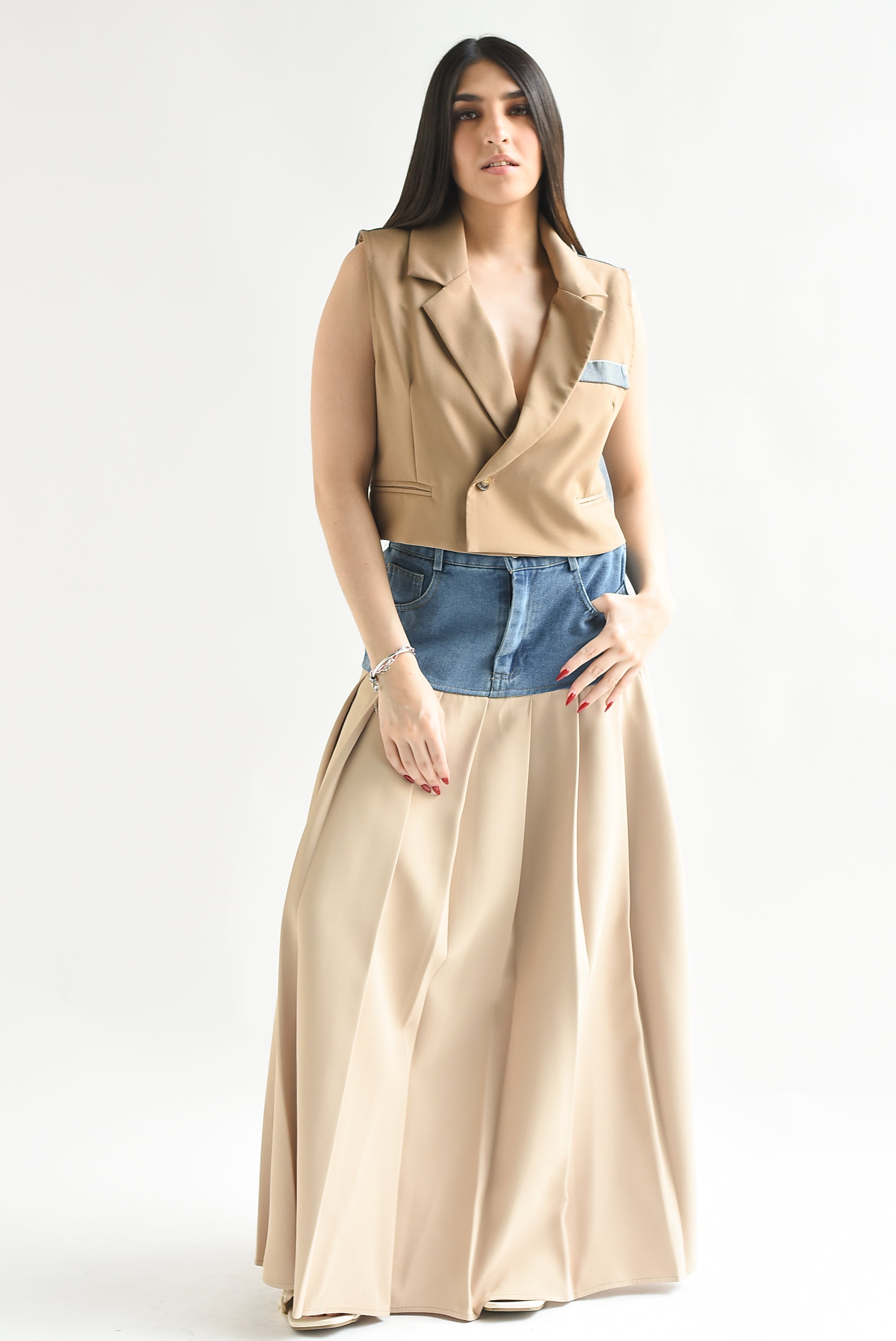 Falda midi Kaki con Denim