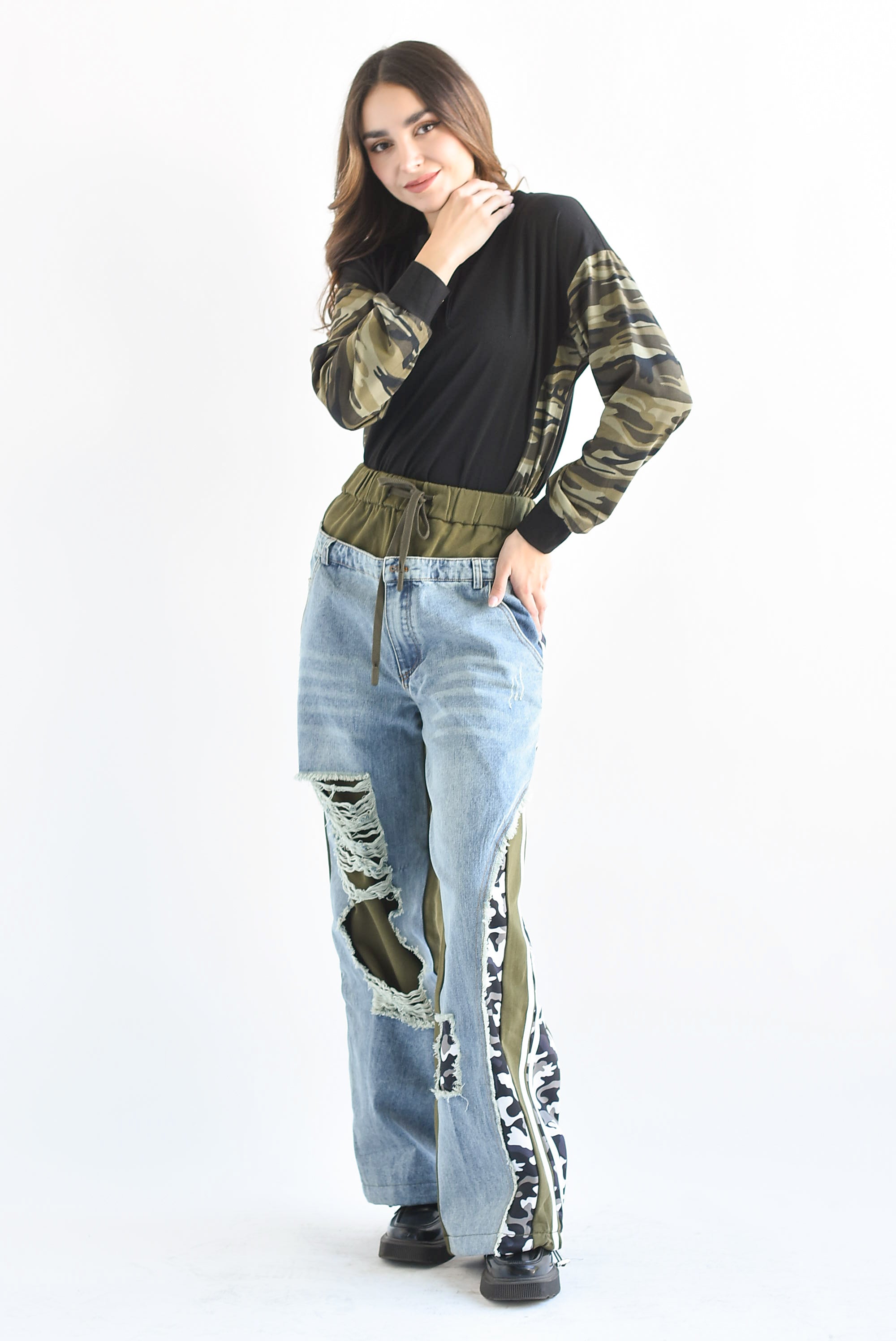 Pantalón Denim track Verde Olivo