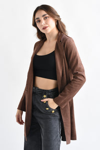 Fashion Styled Blazer largo suede Chocolate