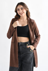 Fashion Styled Blazer largo suede Chocolate