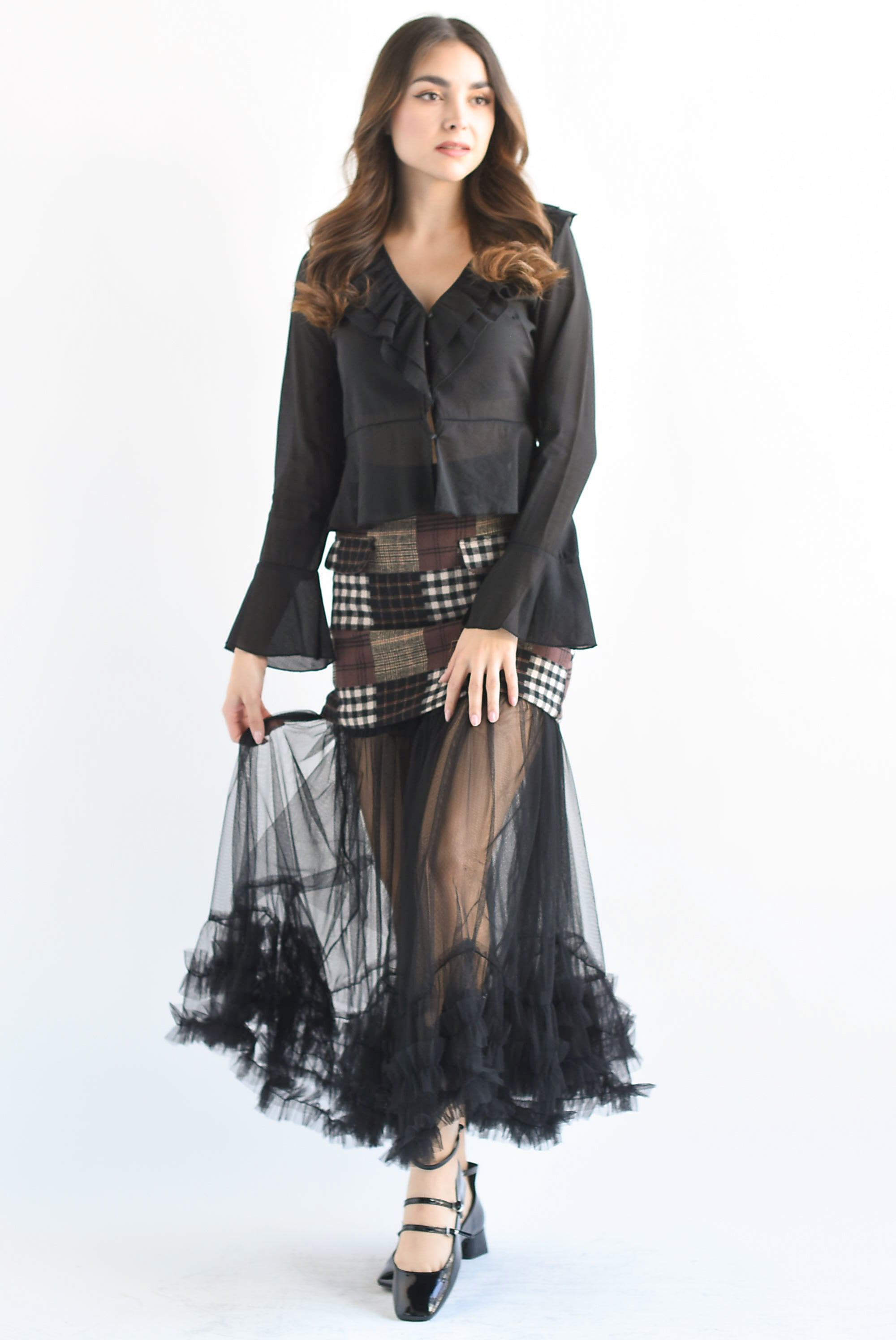 Falda mini cuadros Café