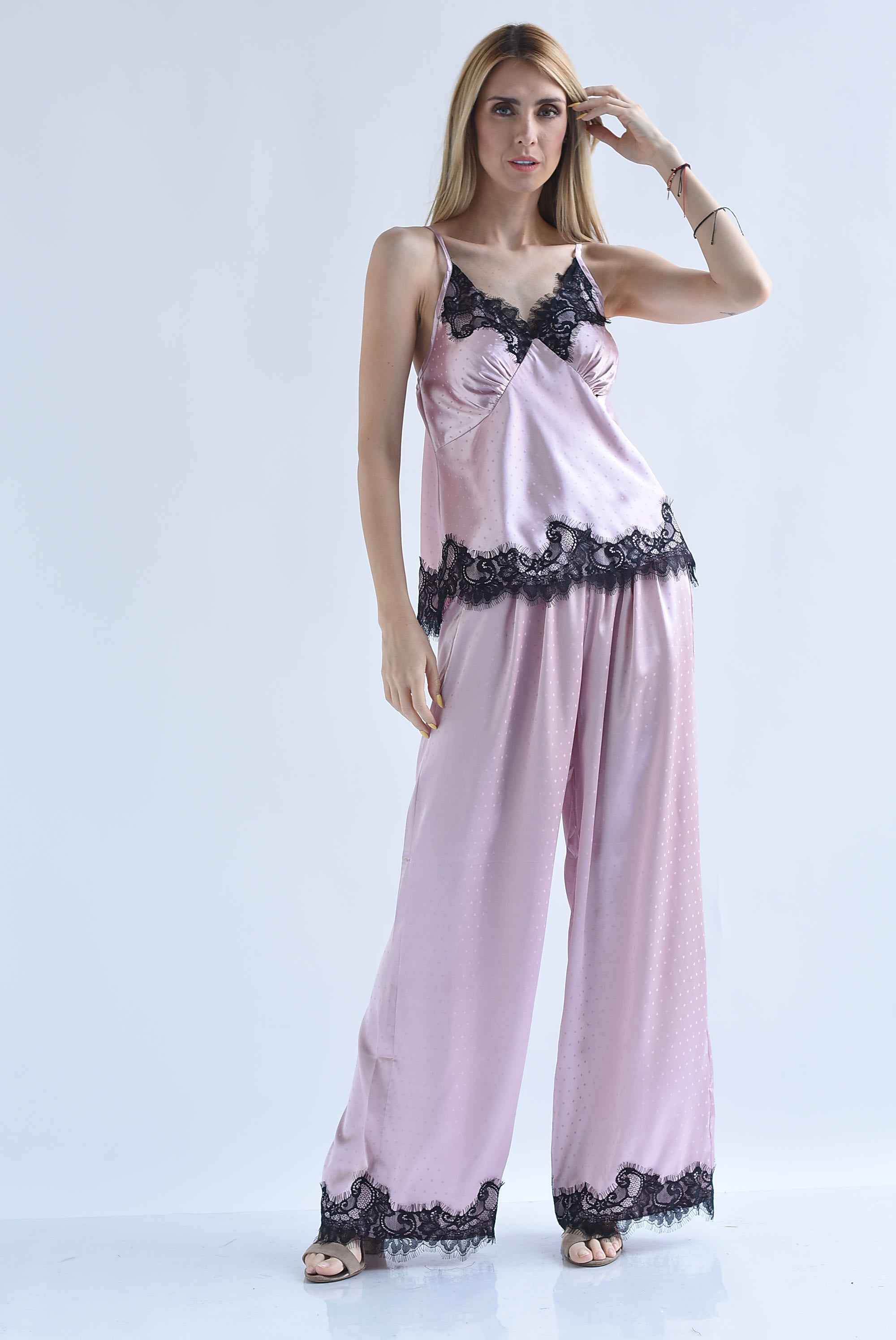 Set Pantalón y Top lencero encaje pola dots
