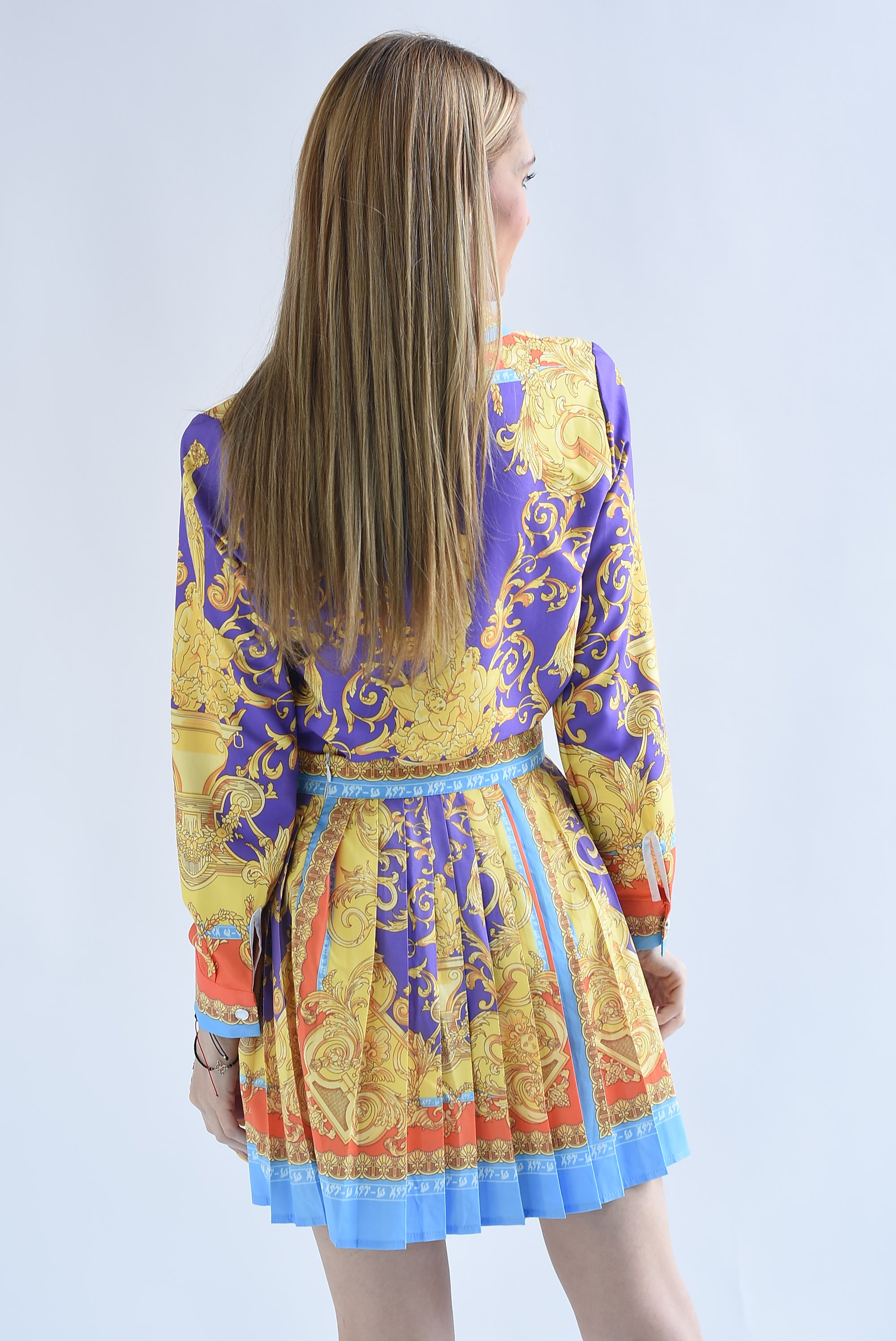 Set Falda corta tableada y Camisa garigoleado Multicolor