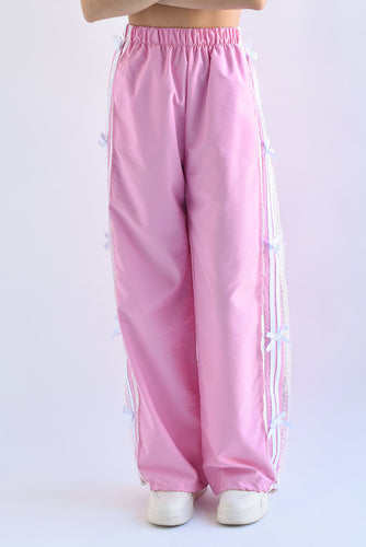 Pantalón track lazos y encaje Rosa