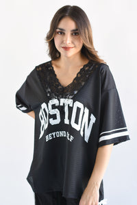 Fashion Styled PREVENTA Jersey encaje BOSTON Negro