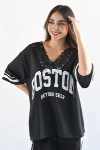 Fashion Styled PREVENTA Jersey encaje BOSTON Negro