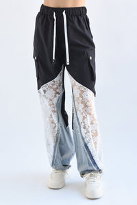 Fashion Styled Pantalón cargo Encaje Denim Negro