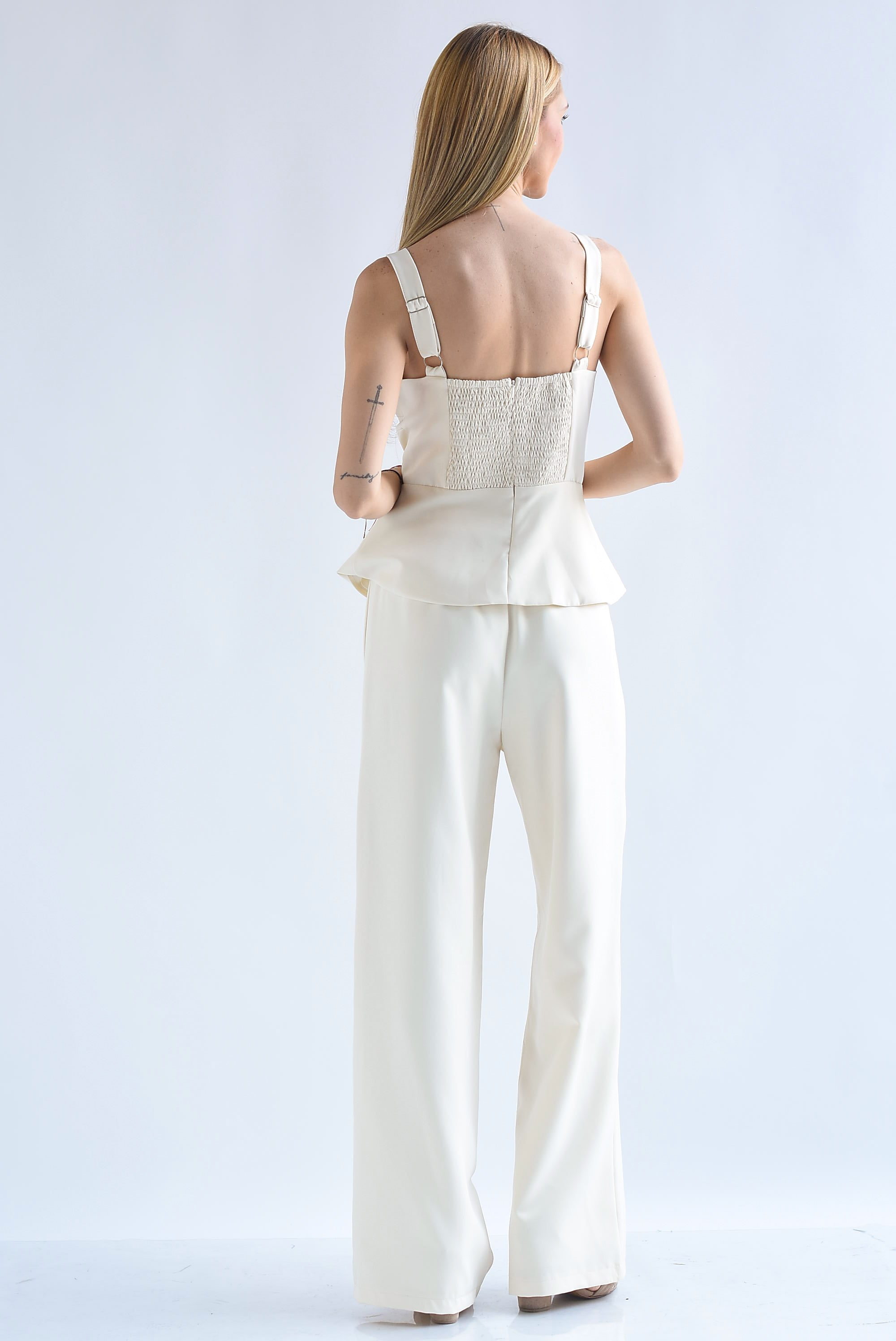 Set Pantalón y Blusa peplum piedra