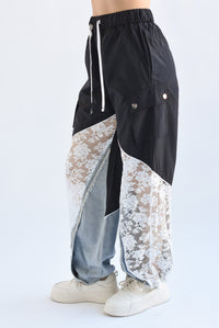 Fashion Styled Pantalón cargo Encaje Denim Negro