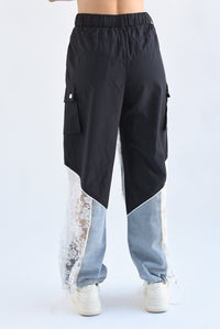 Fashion Styled Pantalón cargo Encaje Denim Negro
