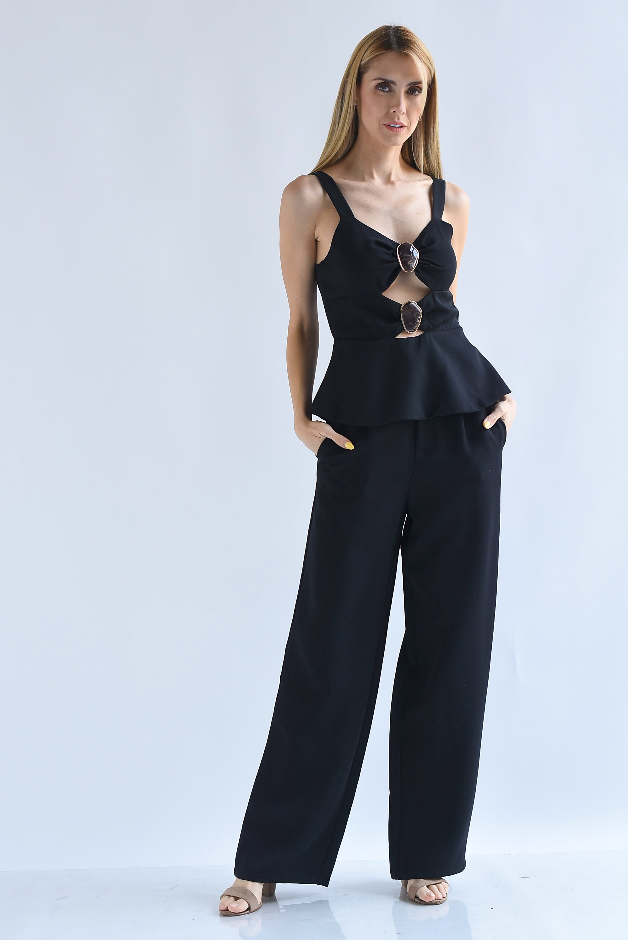 Set Pantalón y Blusa peplum piedra