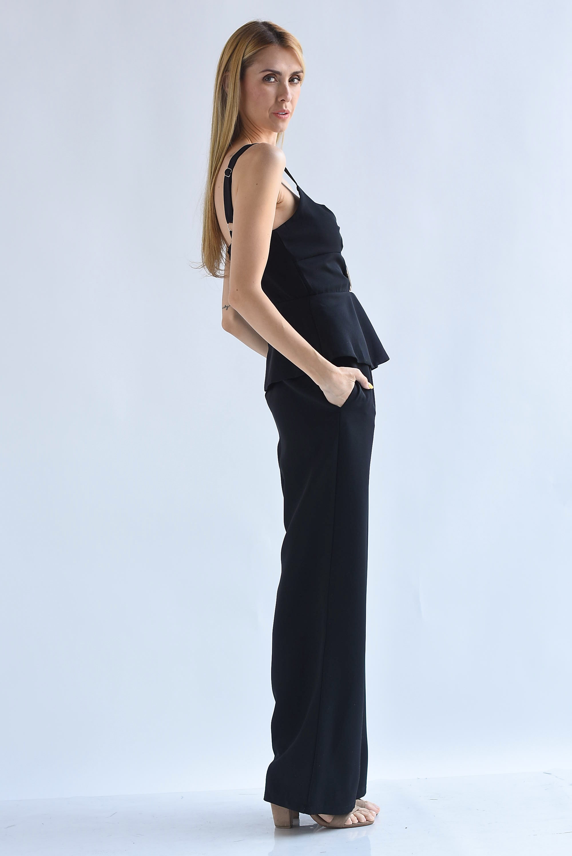 Set Pantalón y Blusa peplum piedra