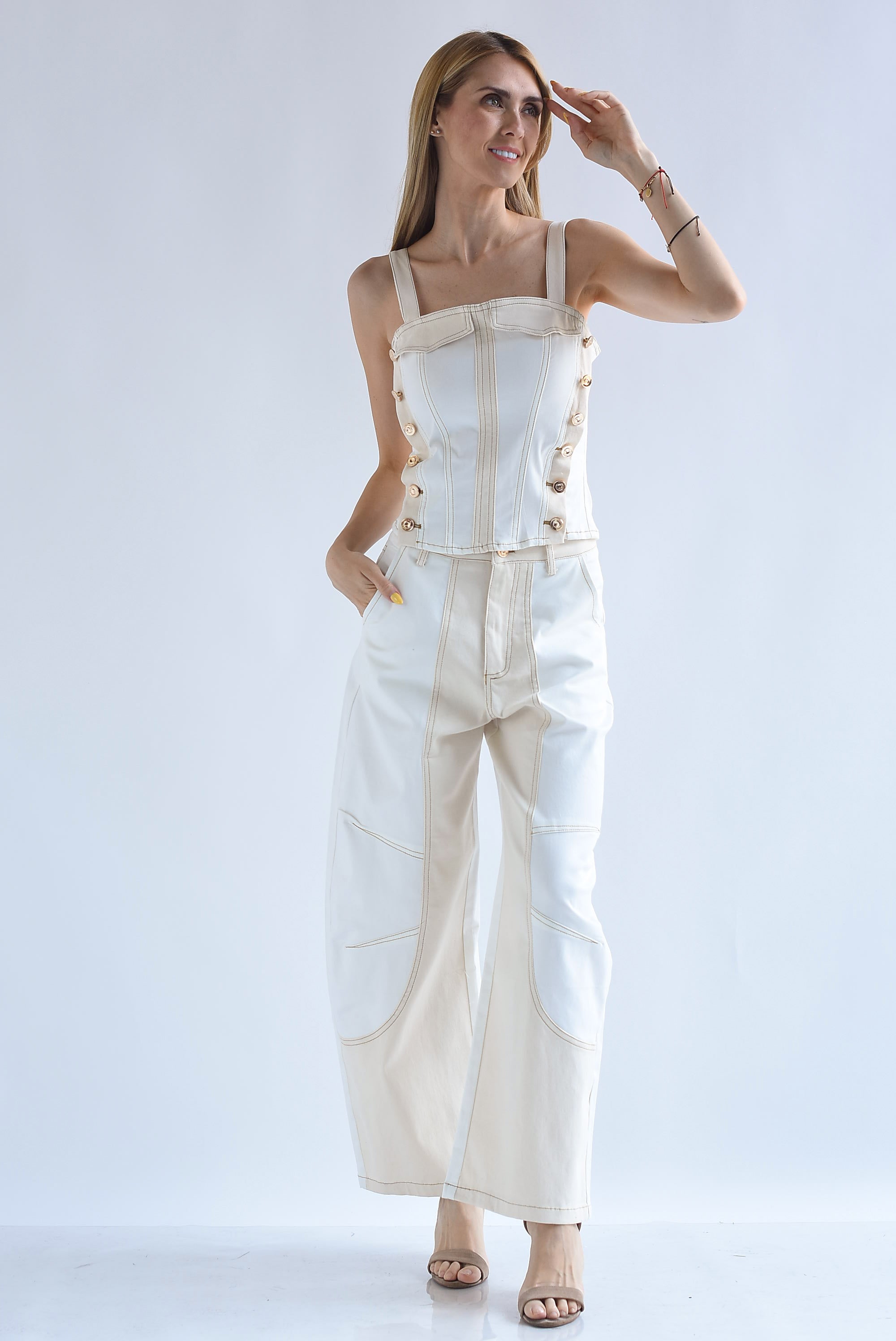 Set Jeans barrel y Top corset Denim bitono