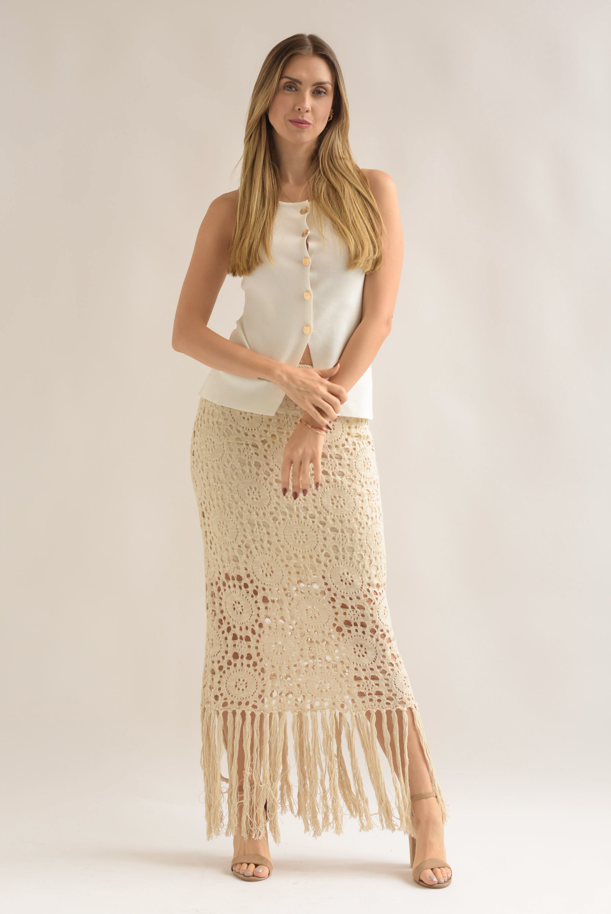 Chaleco punto botones espiral Blanco