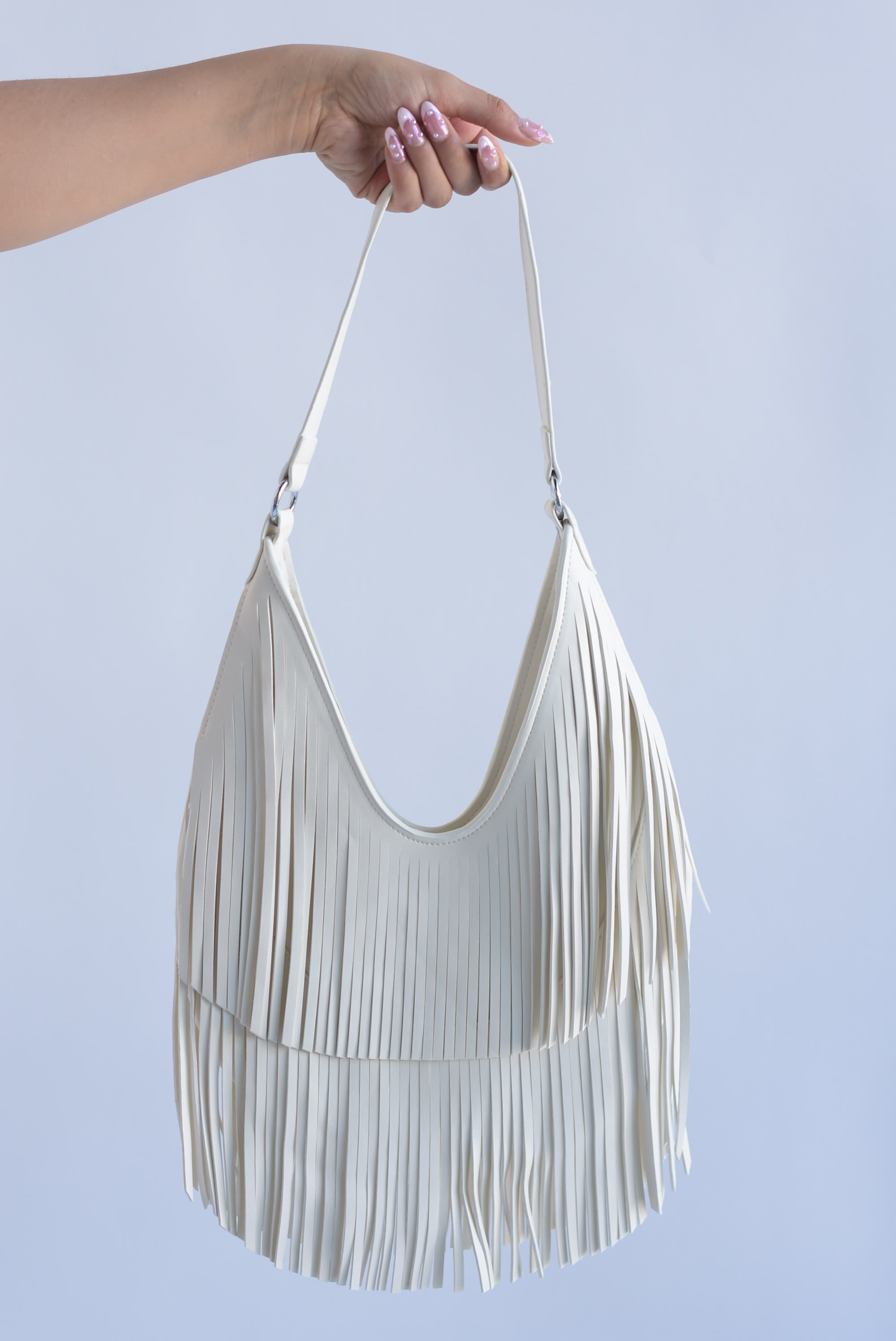Bolsa boho flecos vinipiel Ivory