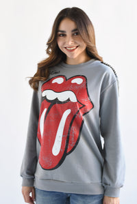 Fashion Styled Sudadera Rolling Stones hombreras Gris