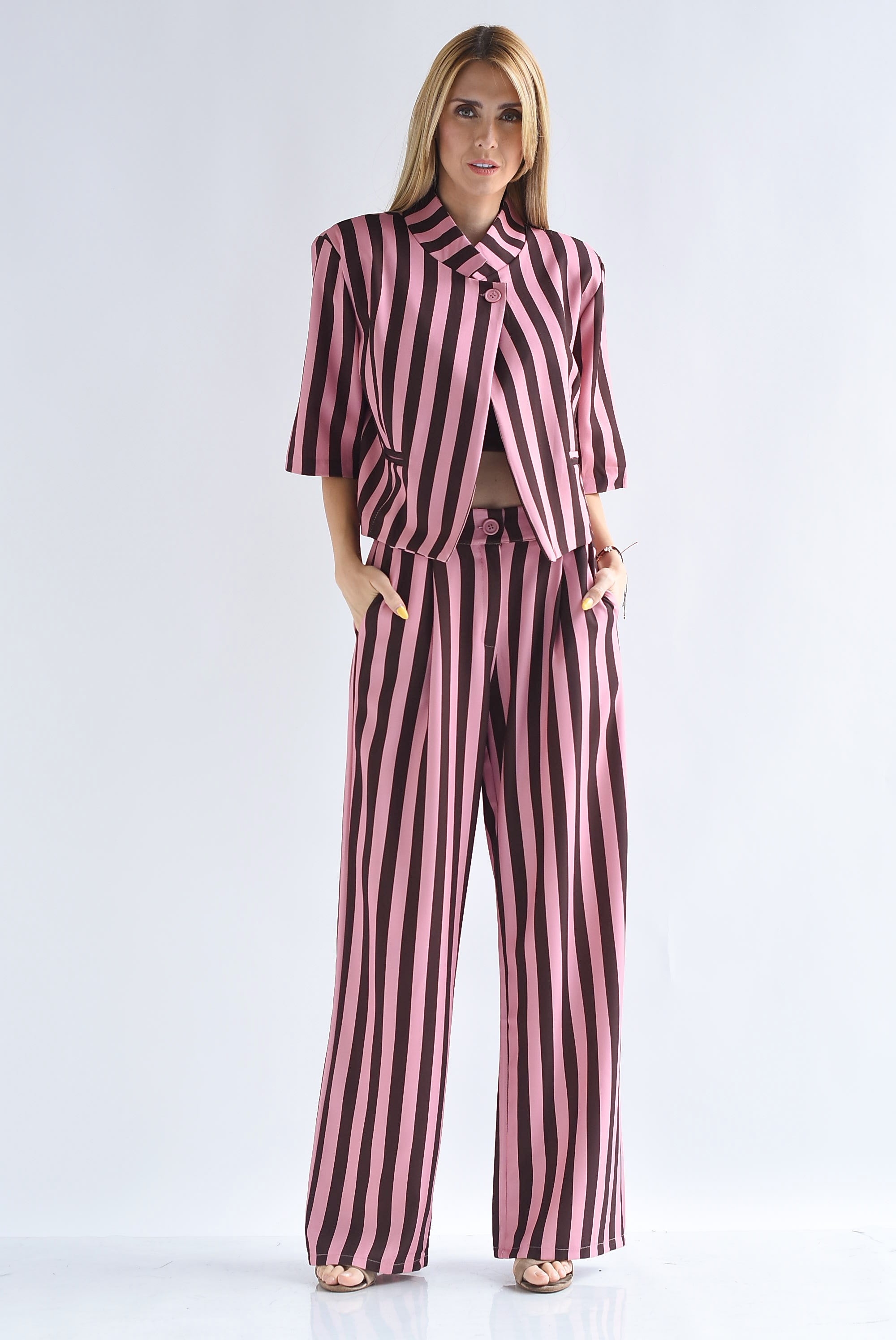 Set Pantalón  y Blazer cruzado rayas