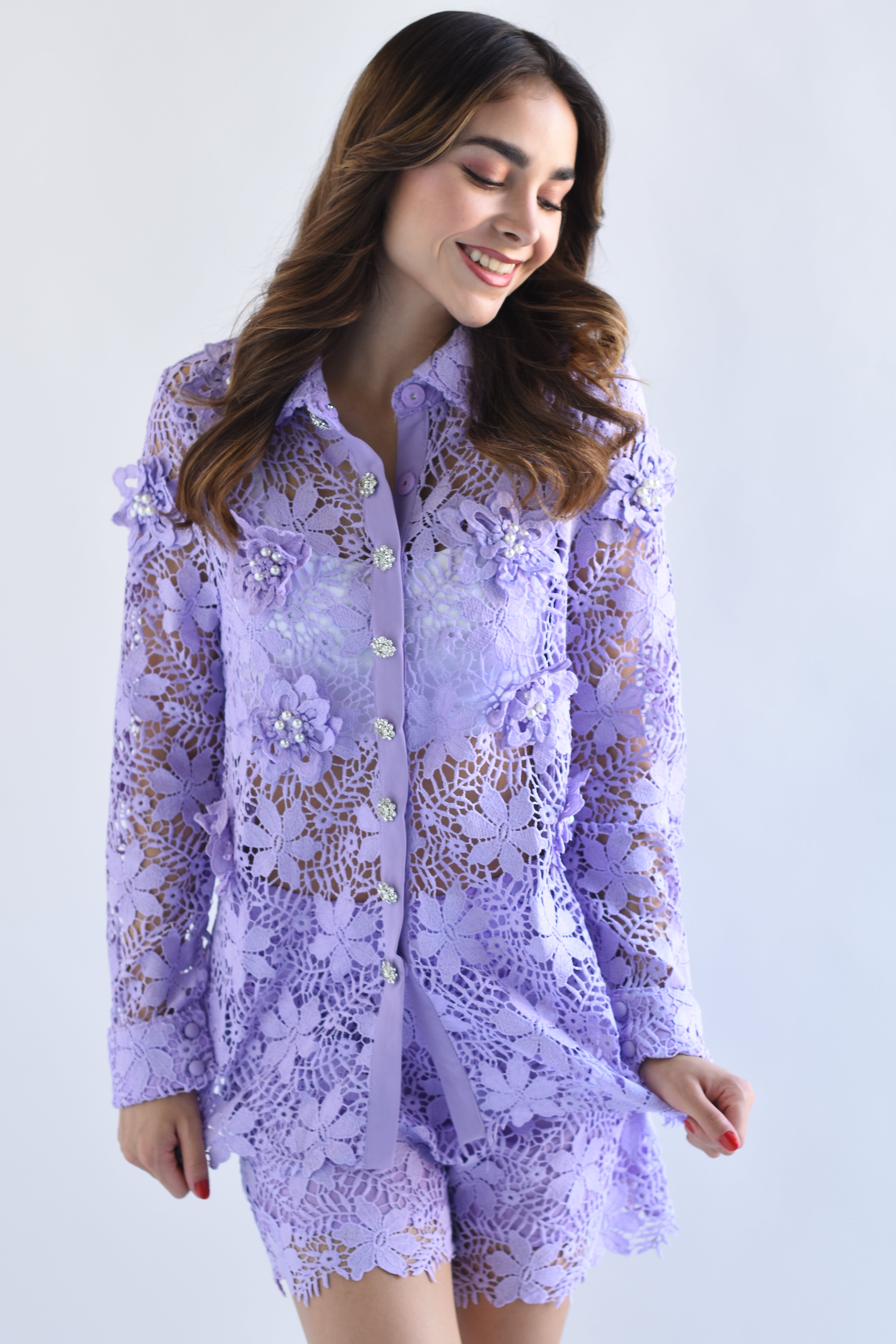 Set Short y Blusa guipur Lila