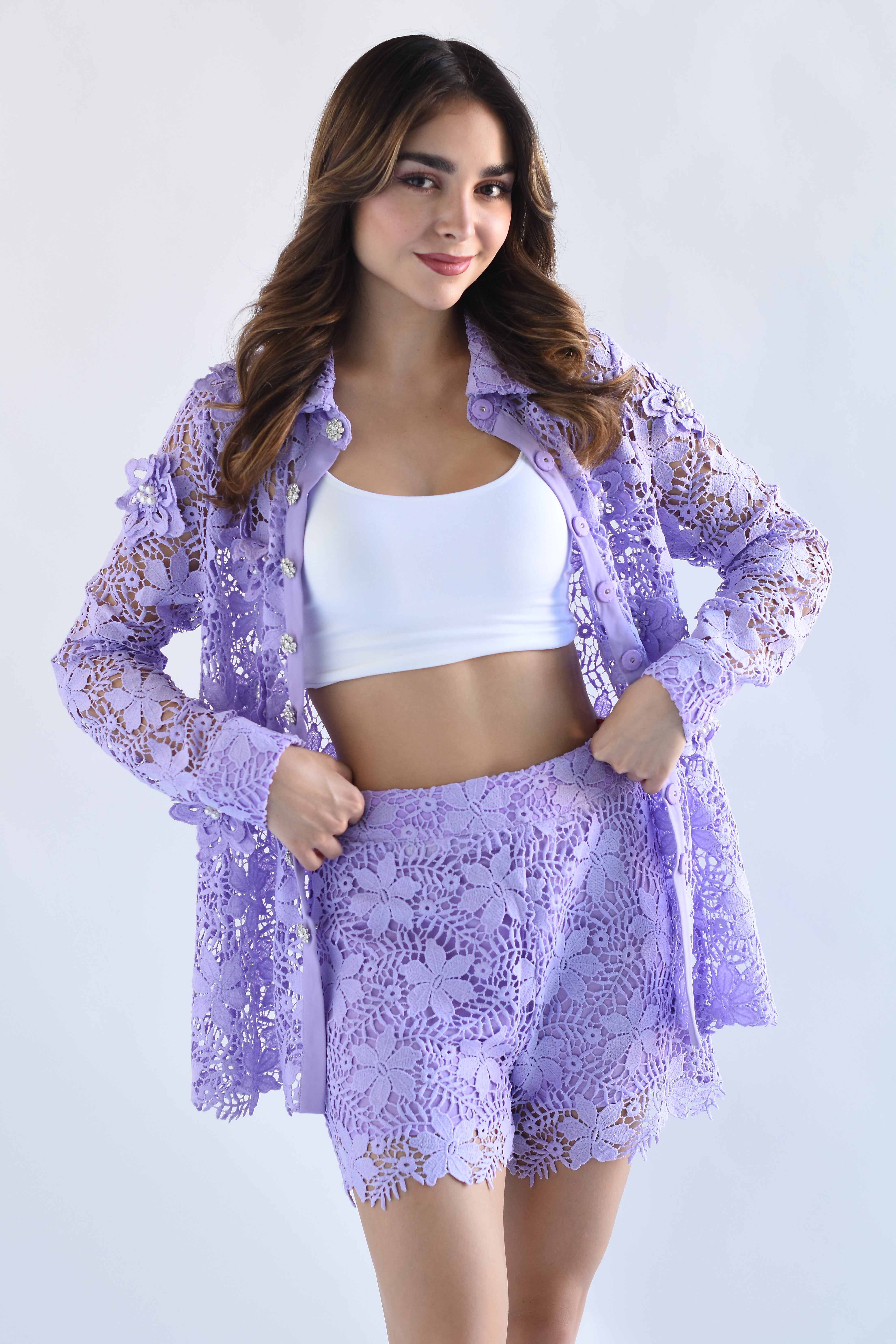 Set Short y Blusa guipur Lila