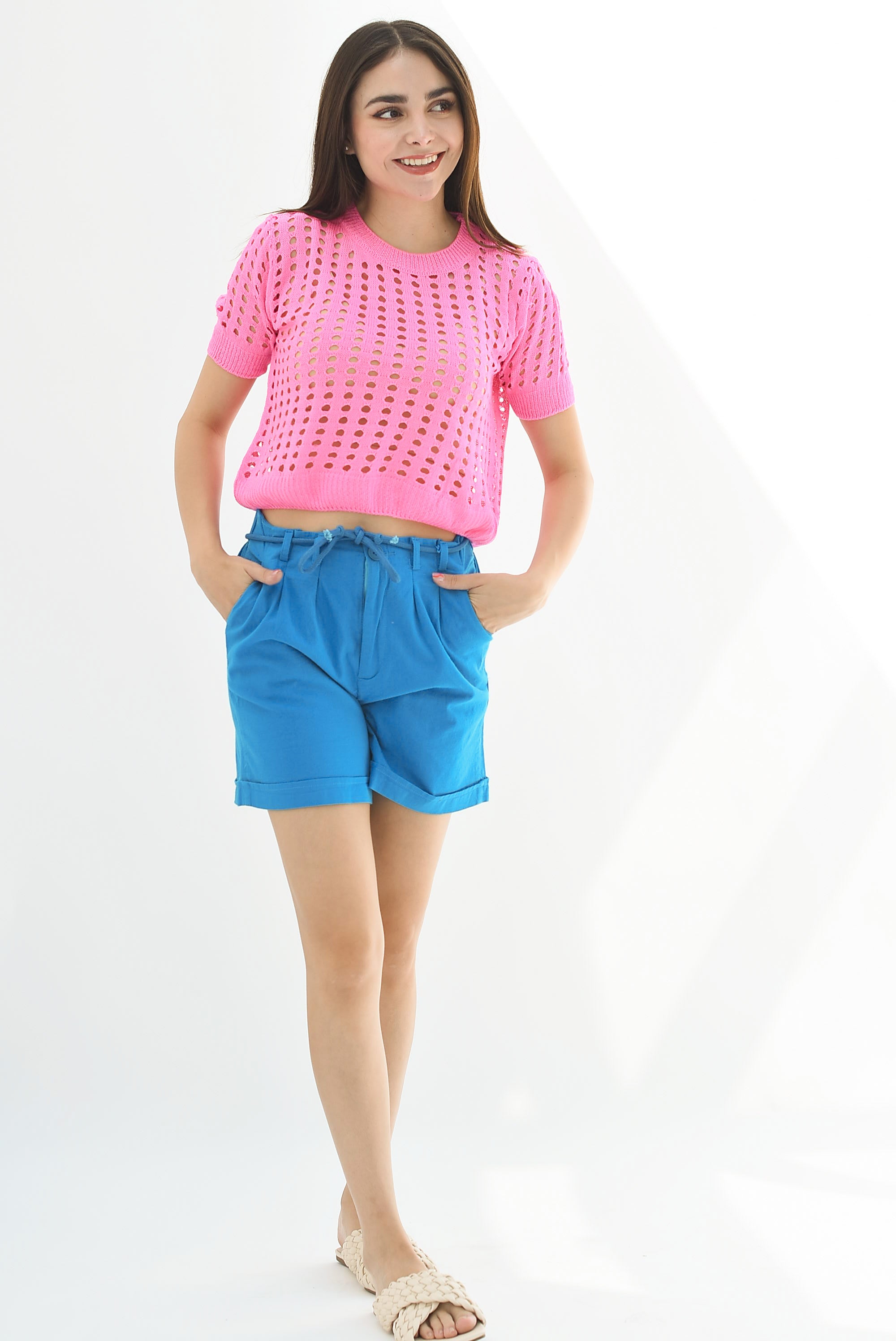 Short lino jareta Azul Mikonos