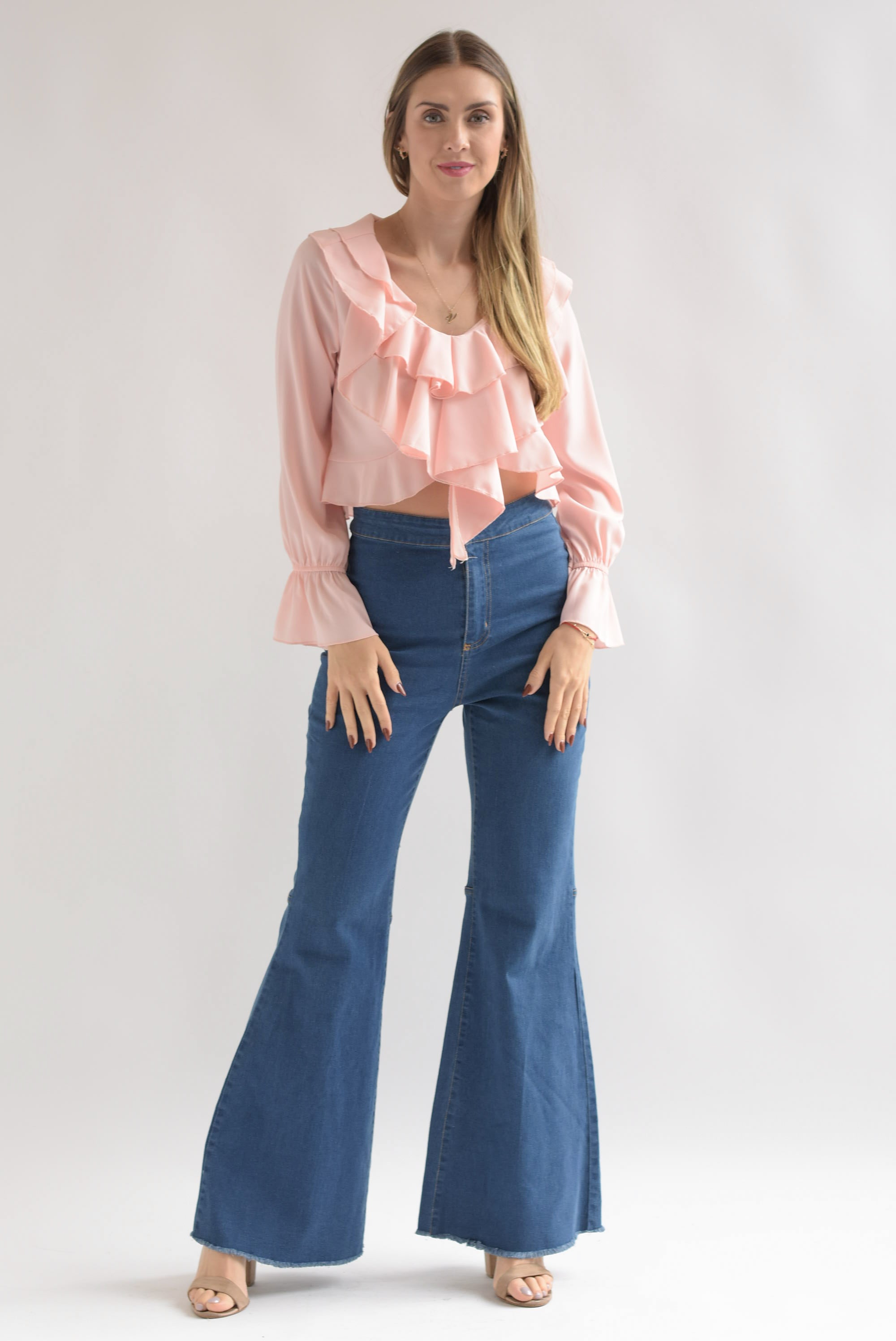 Blusa corta manga larga olanes Rosa