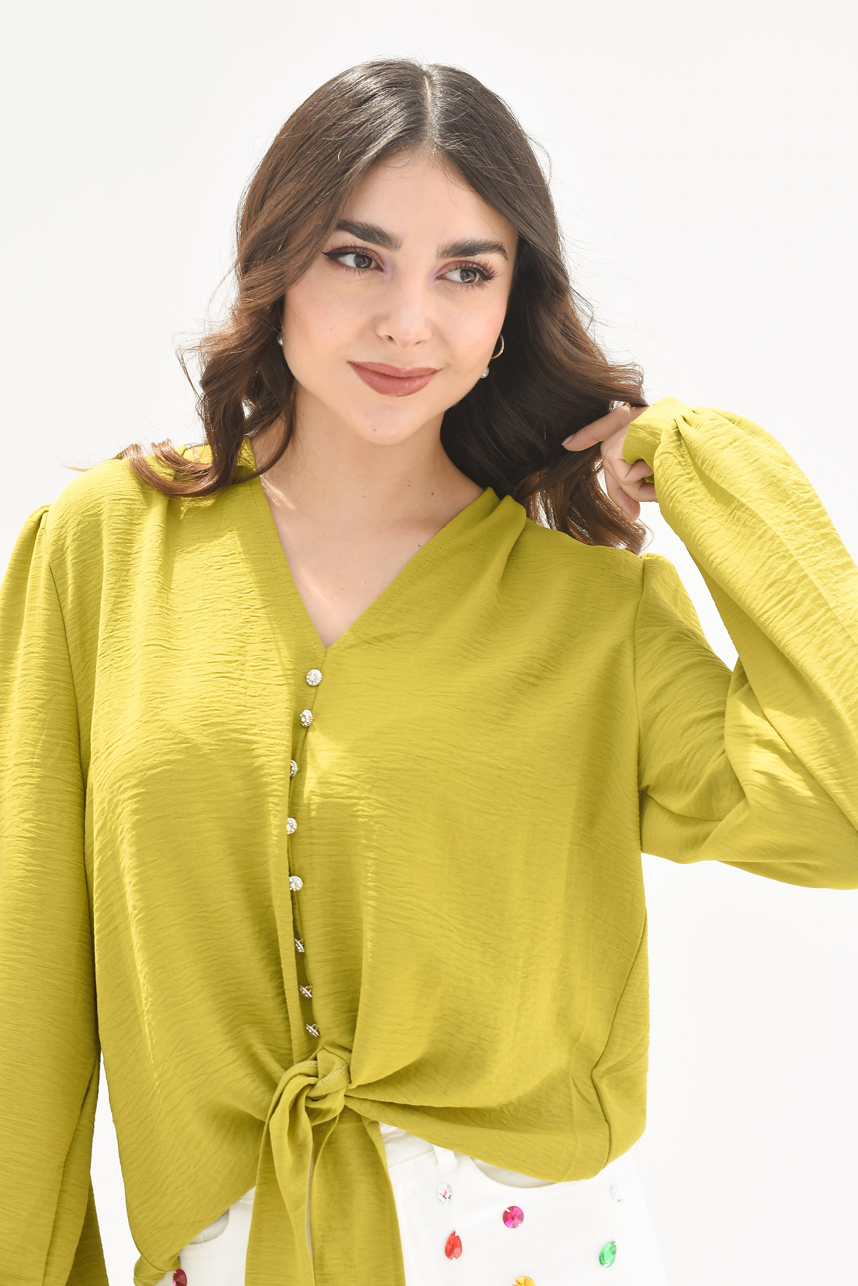 Blusa nudo botones joya Lime