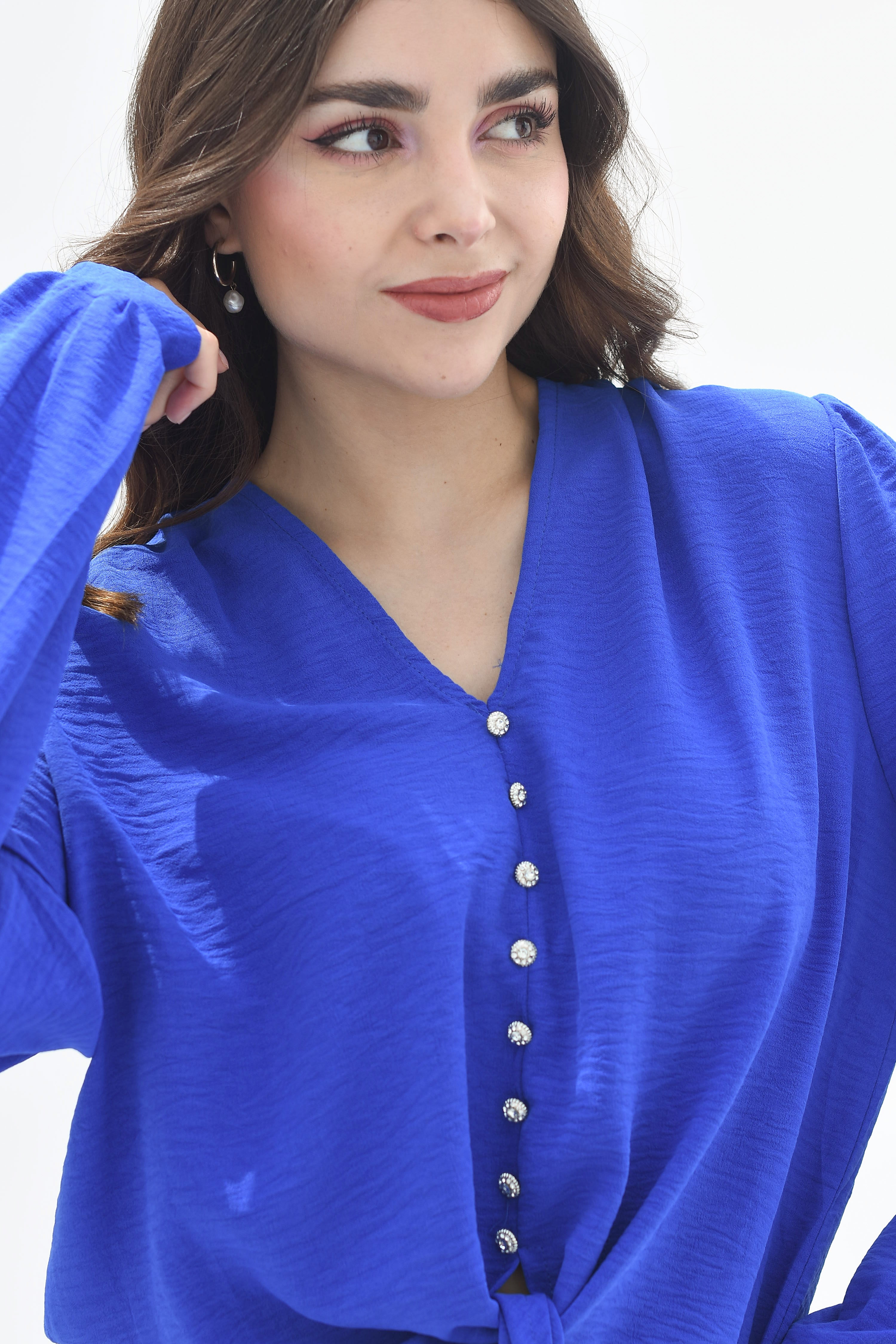 Blusa nudo botones joya Azul Rey