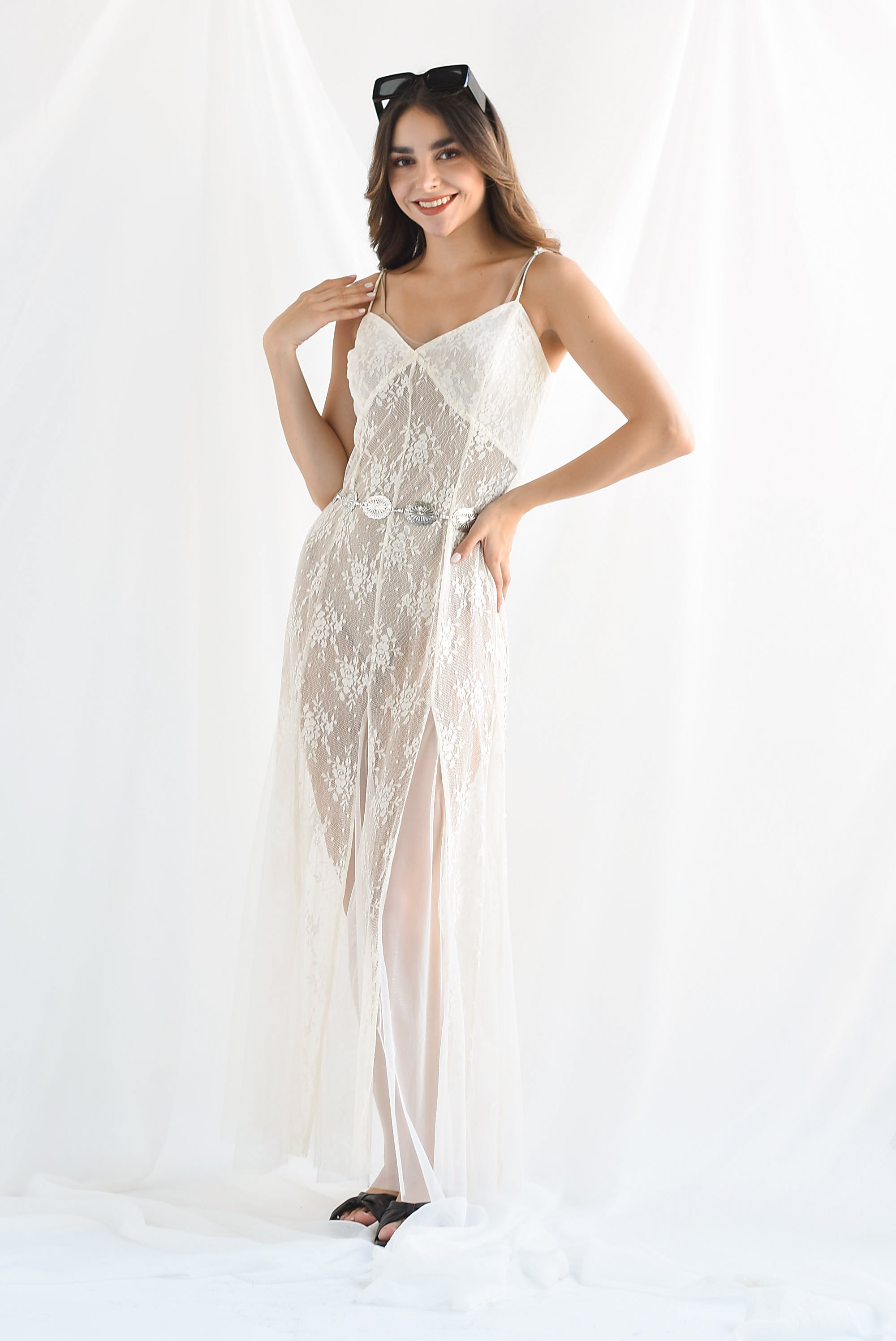 Vestido largo encaje tulle Ivory